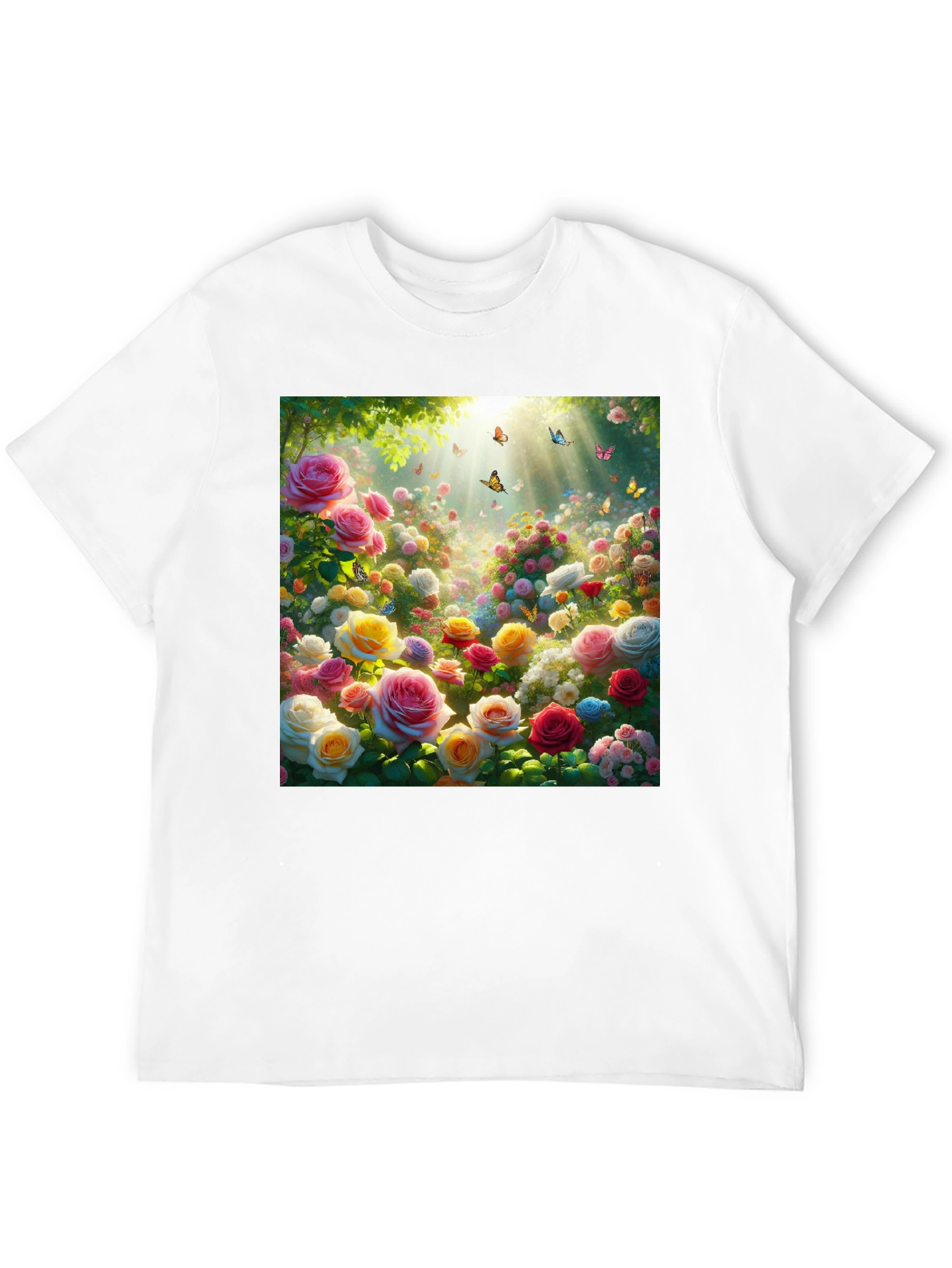 Floral Garden T-Shirt - Roses & Butterflies