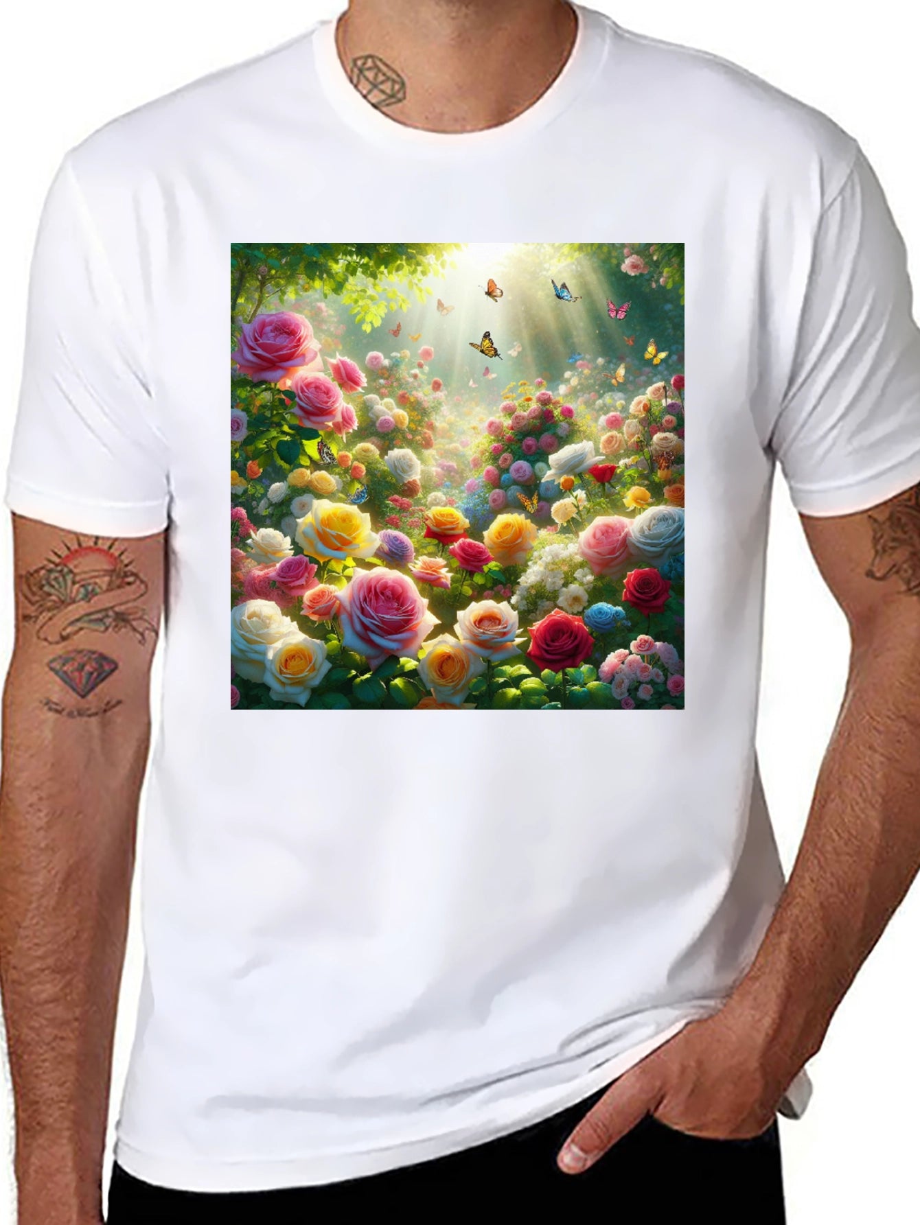 Floral Garden T-Shirt - Roses & Butterflies