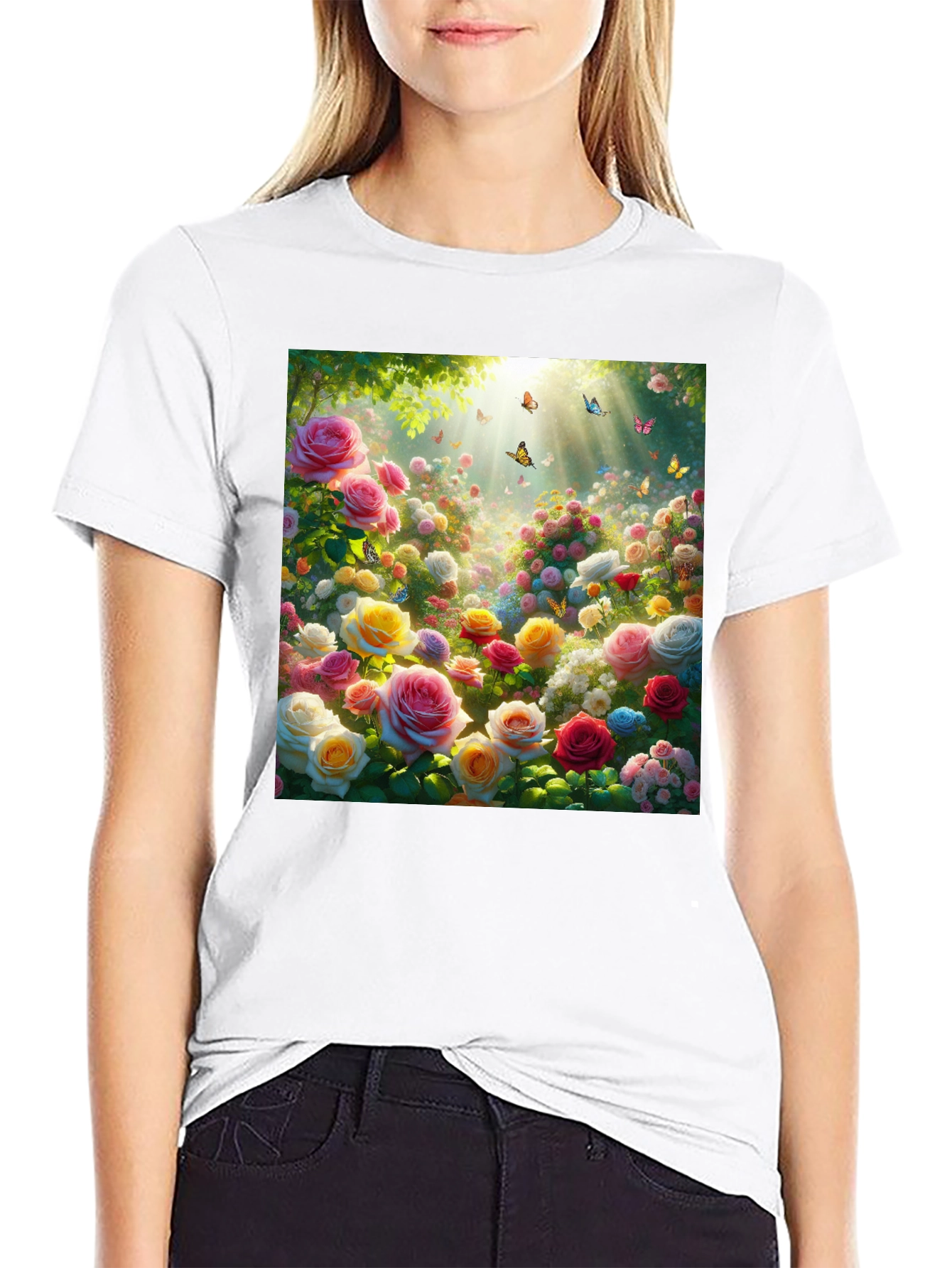 Floral Garden T-Shirt - Roses & Butterflies