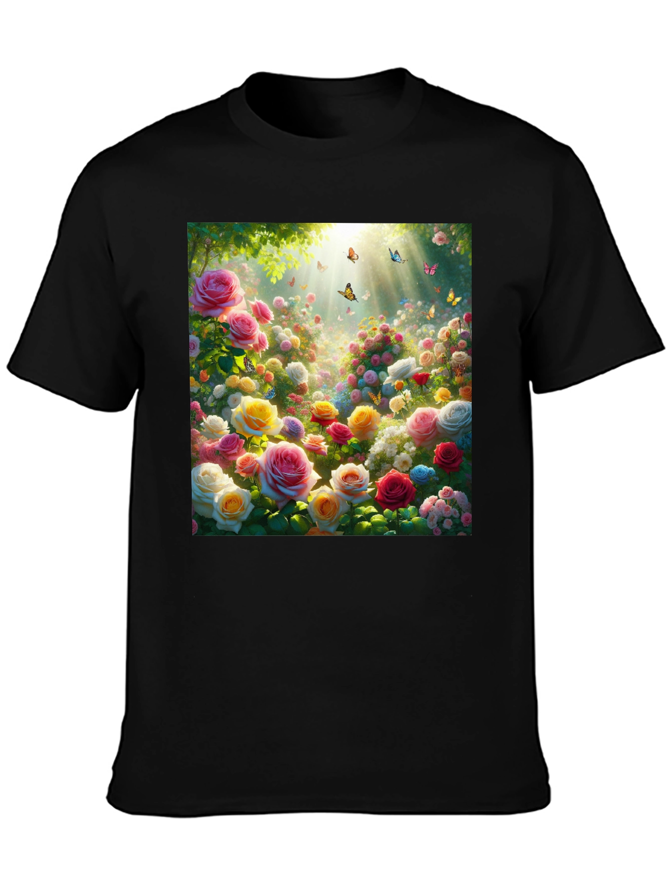 Floral Garden T-Shirt - Roses & Butterflies