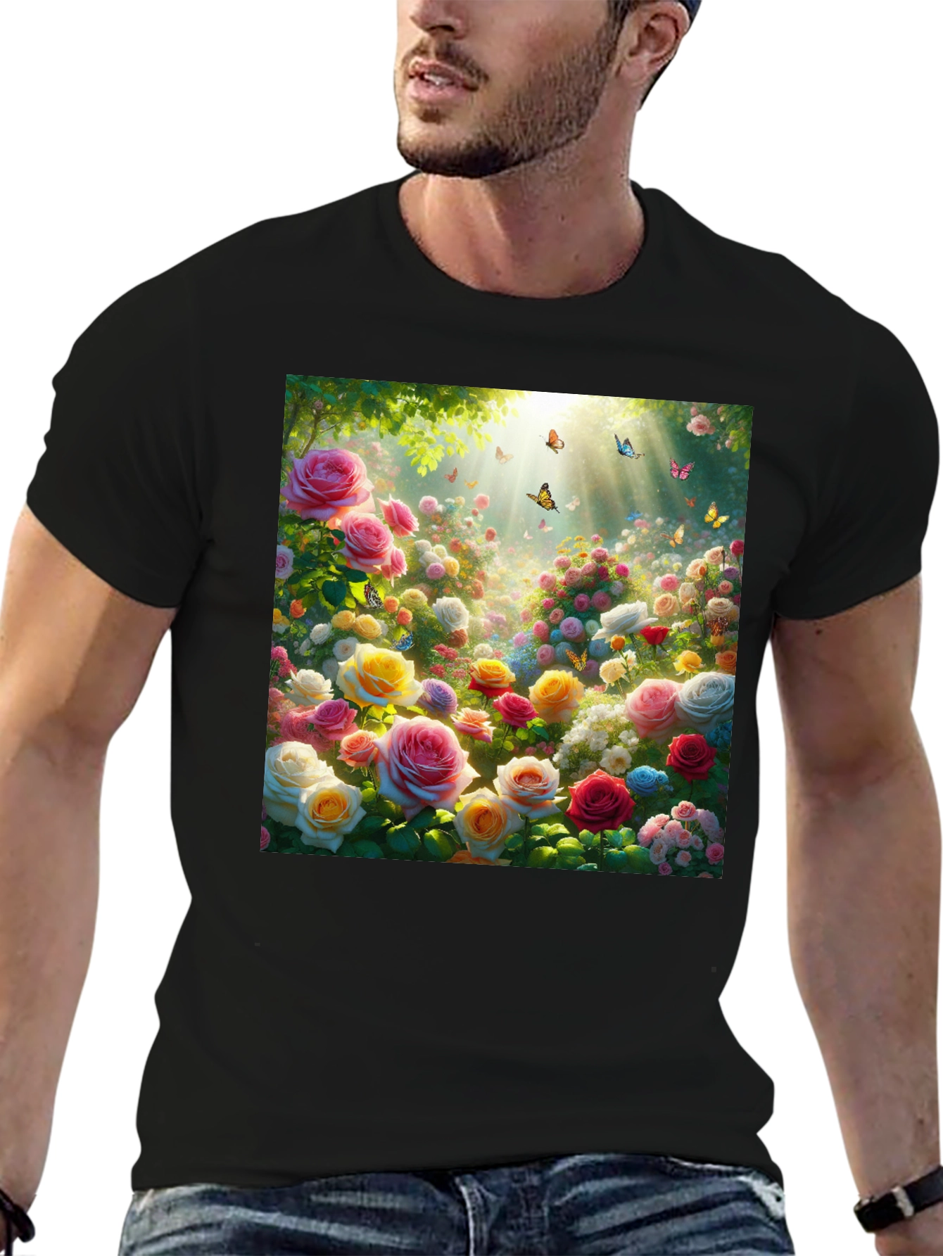 Floral Garden T-Shirt - Roses & Butterflies
