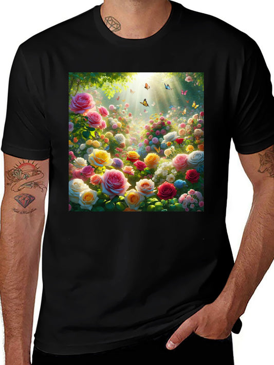 Floral Garden T-Shirt - Roses & Butterflies
