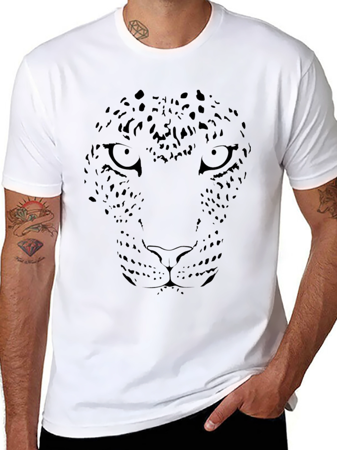 Black Leopard Face Graphic Tee - Stylish Mens T-Shirt