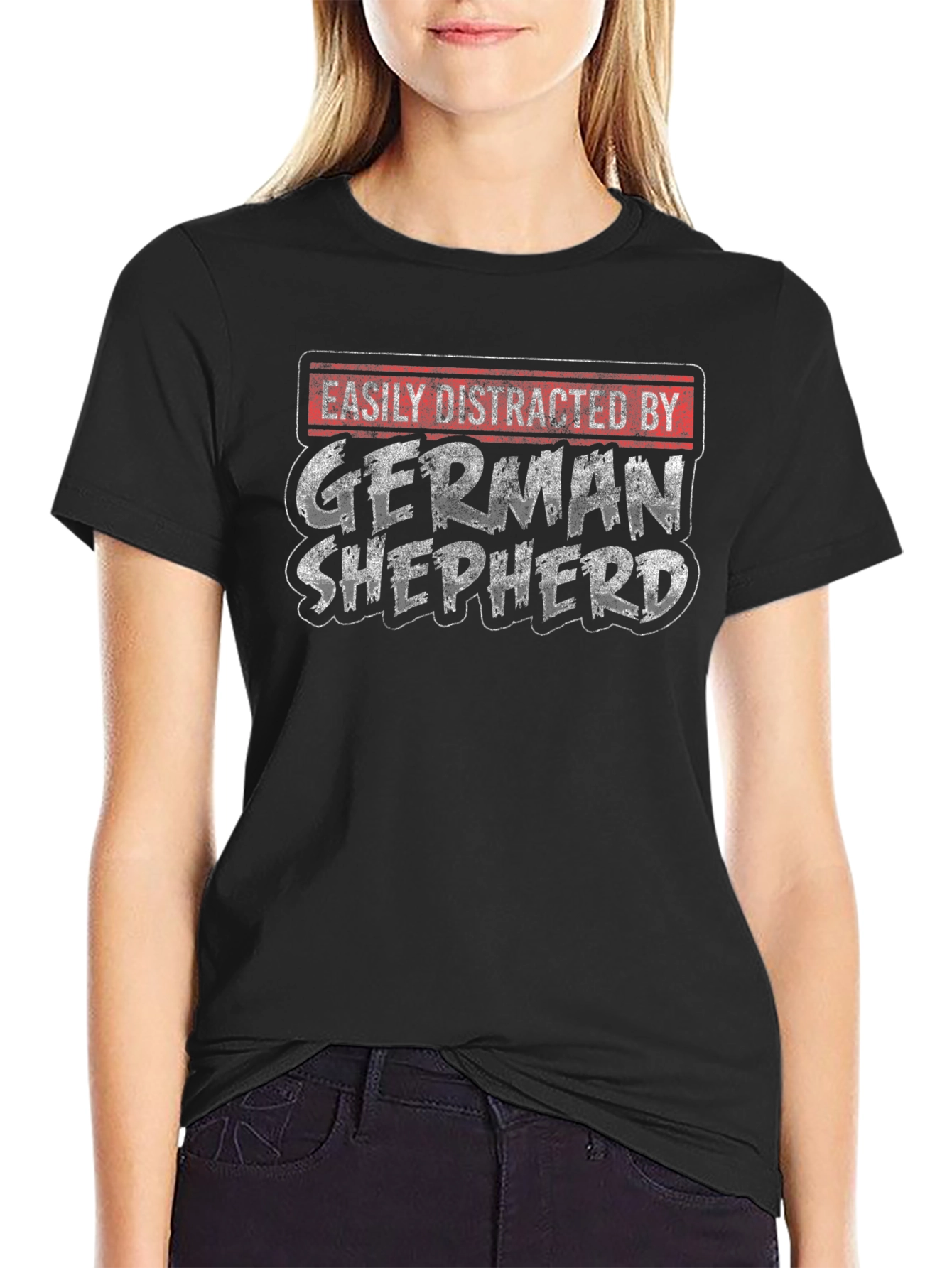 Easily Distracted by German Shepherd Black T-Shirt