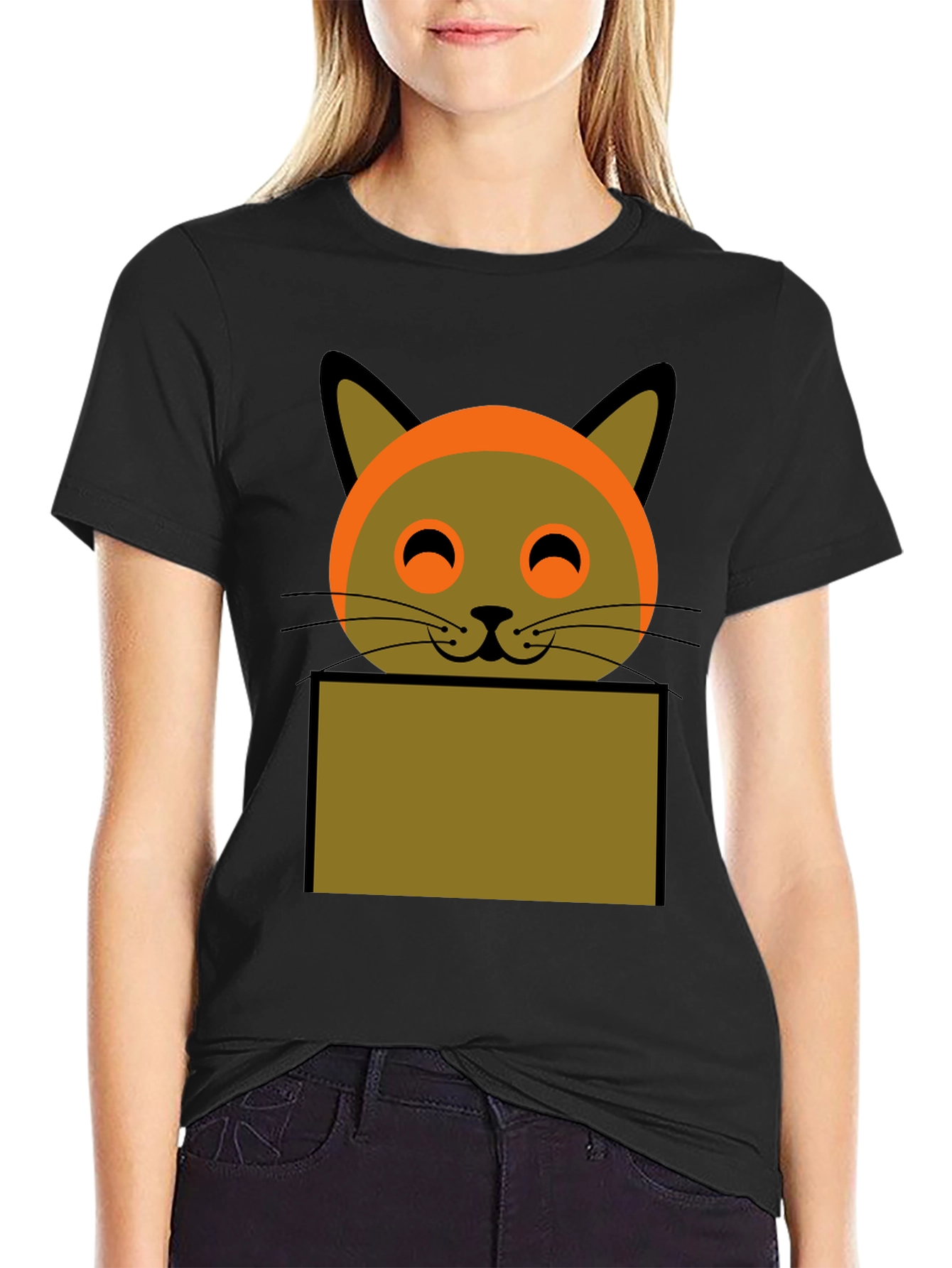 Cartoon Cat Graphic Tee - Soft Cotton Black T-Shirt