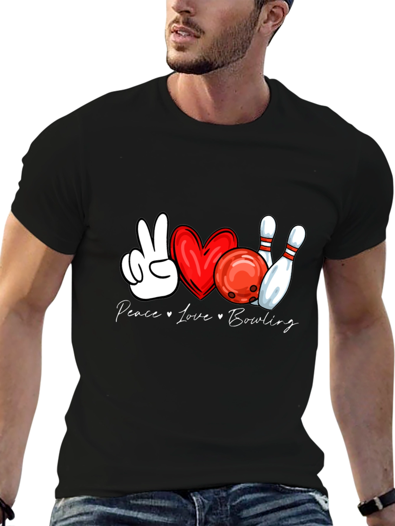 Peace Love Bowling Graphic T-Shirt