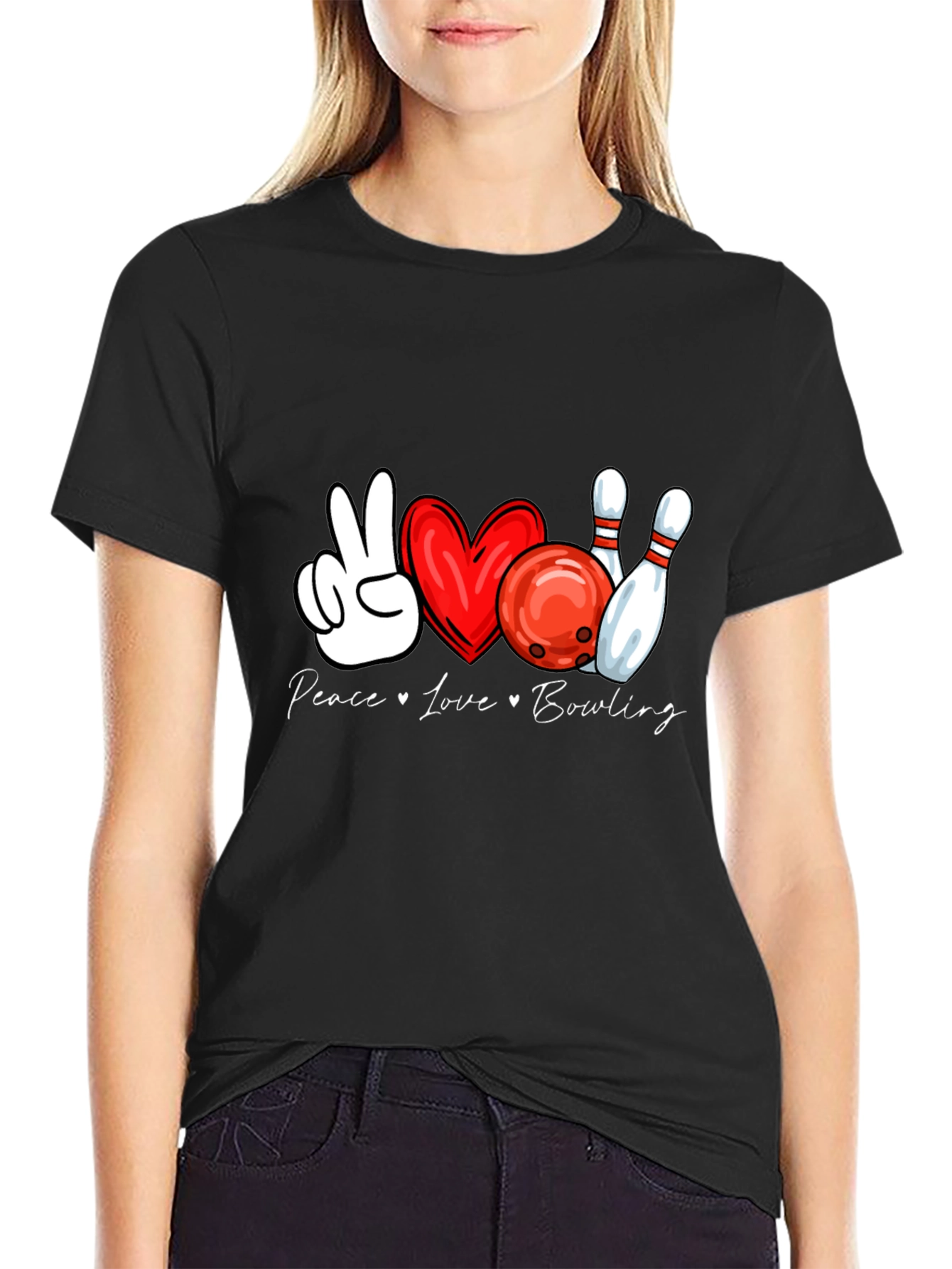 Peace Love Bowling Graphic T-Shirt