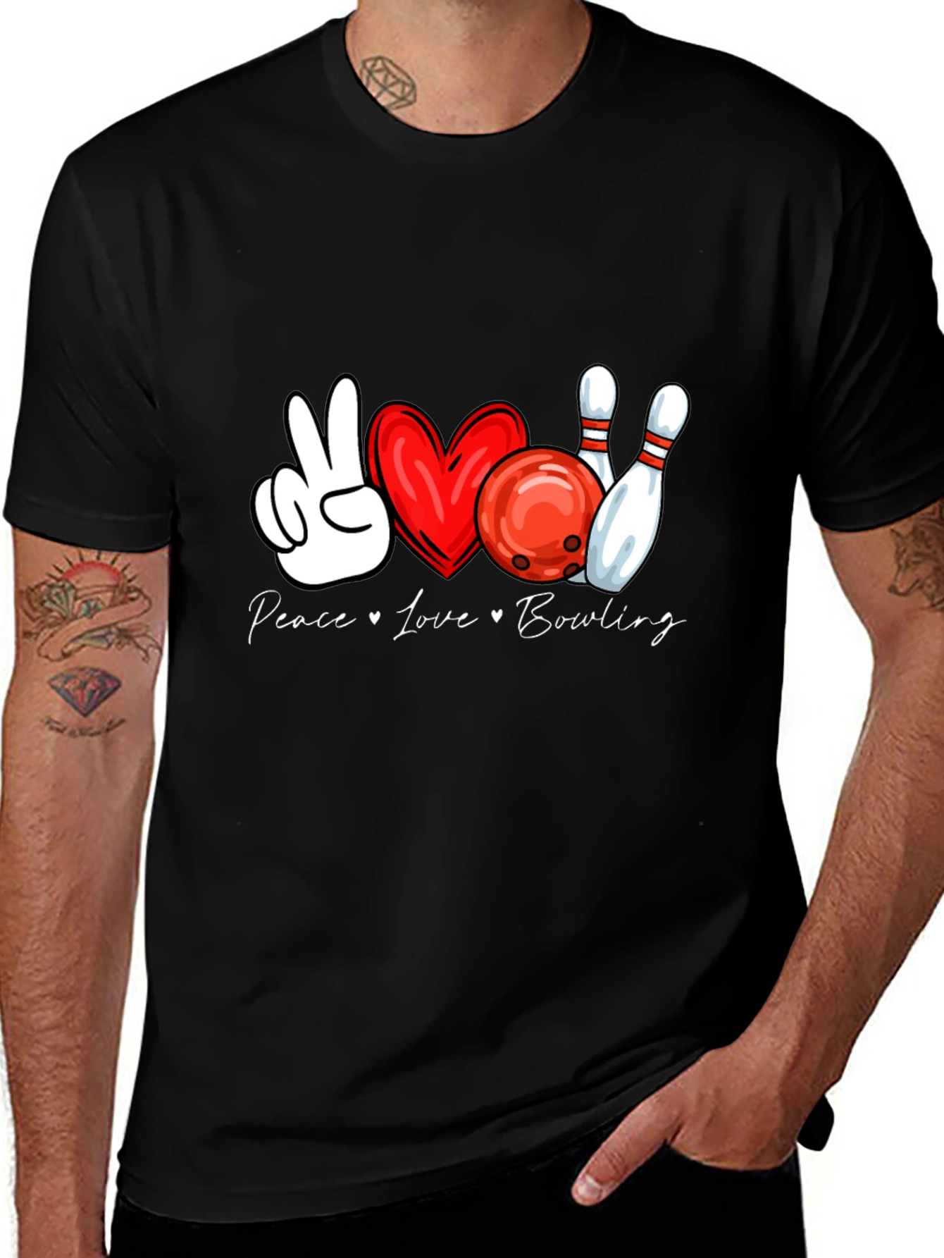 Peace Love Bowling Graphic T-Shirt