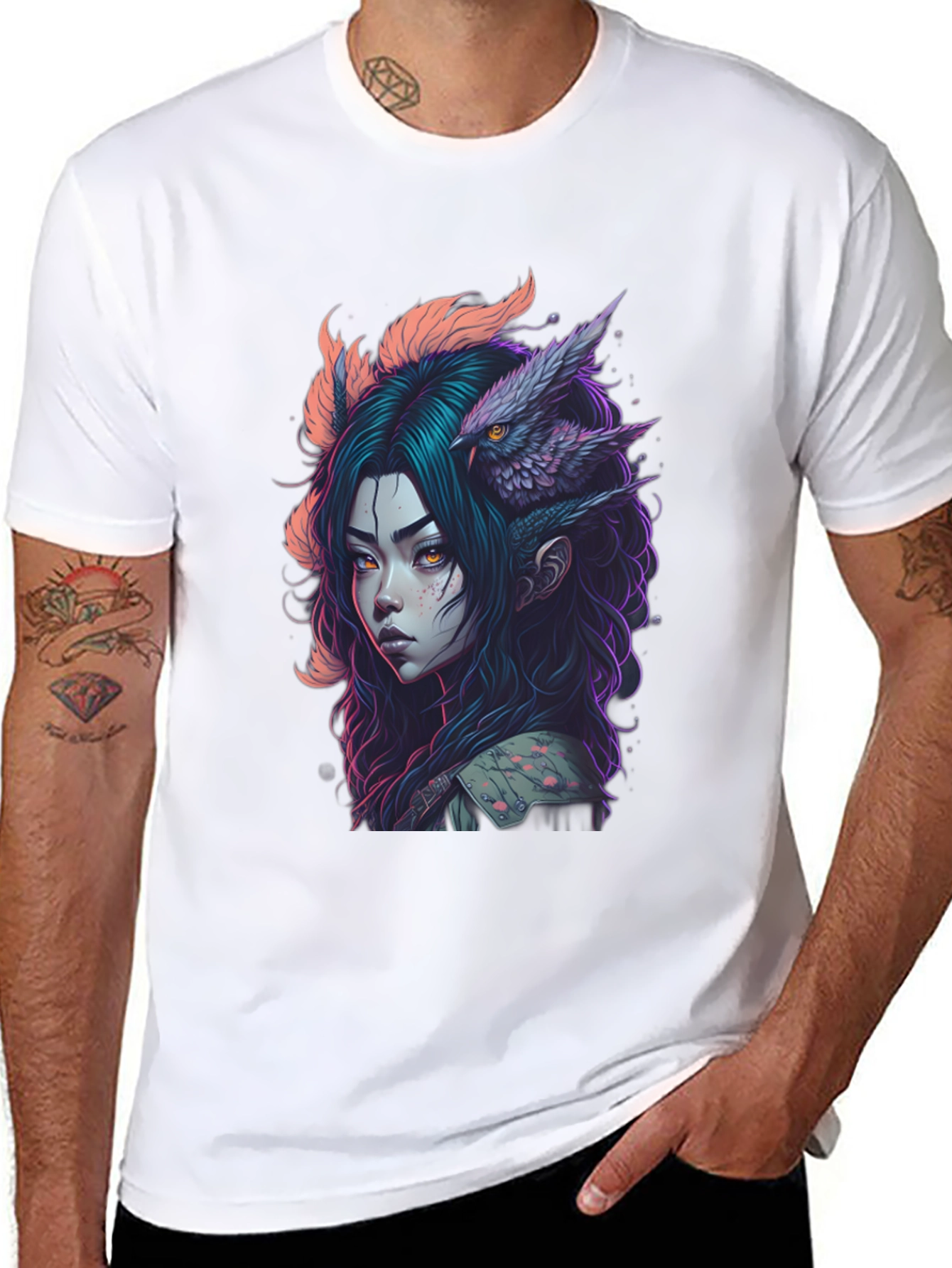 Fantasy Owl Girl Graphic Tee - Black