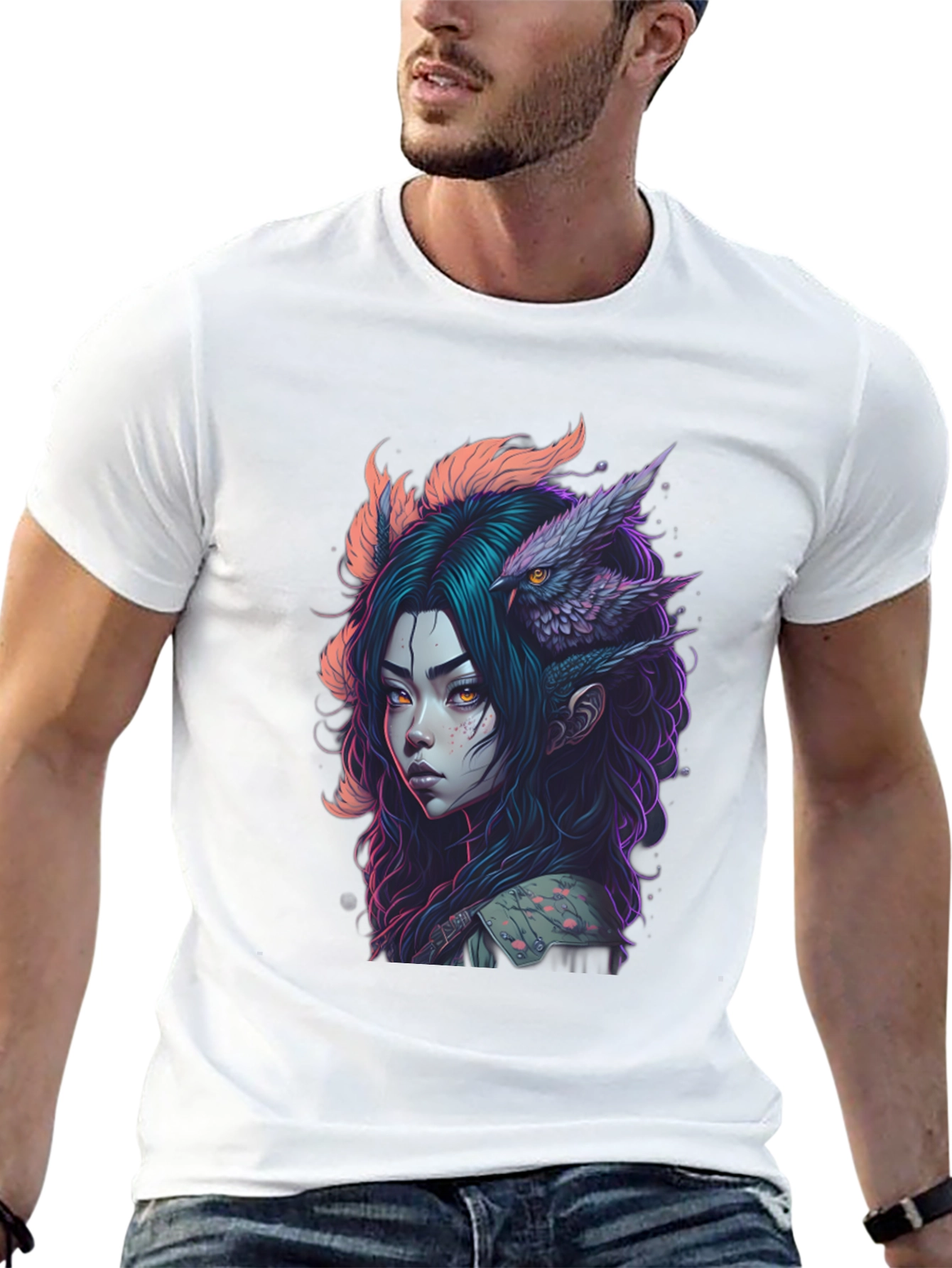 Fantasy Owl Girl Graphic Tee - Black