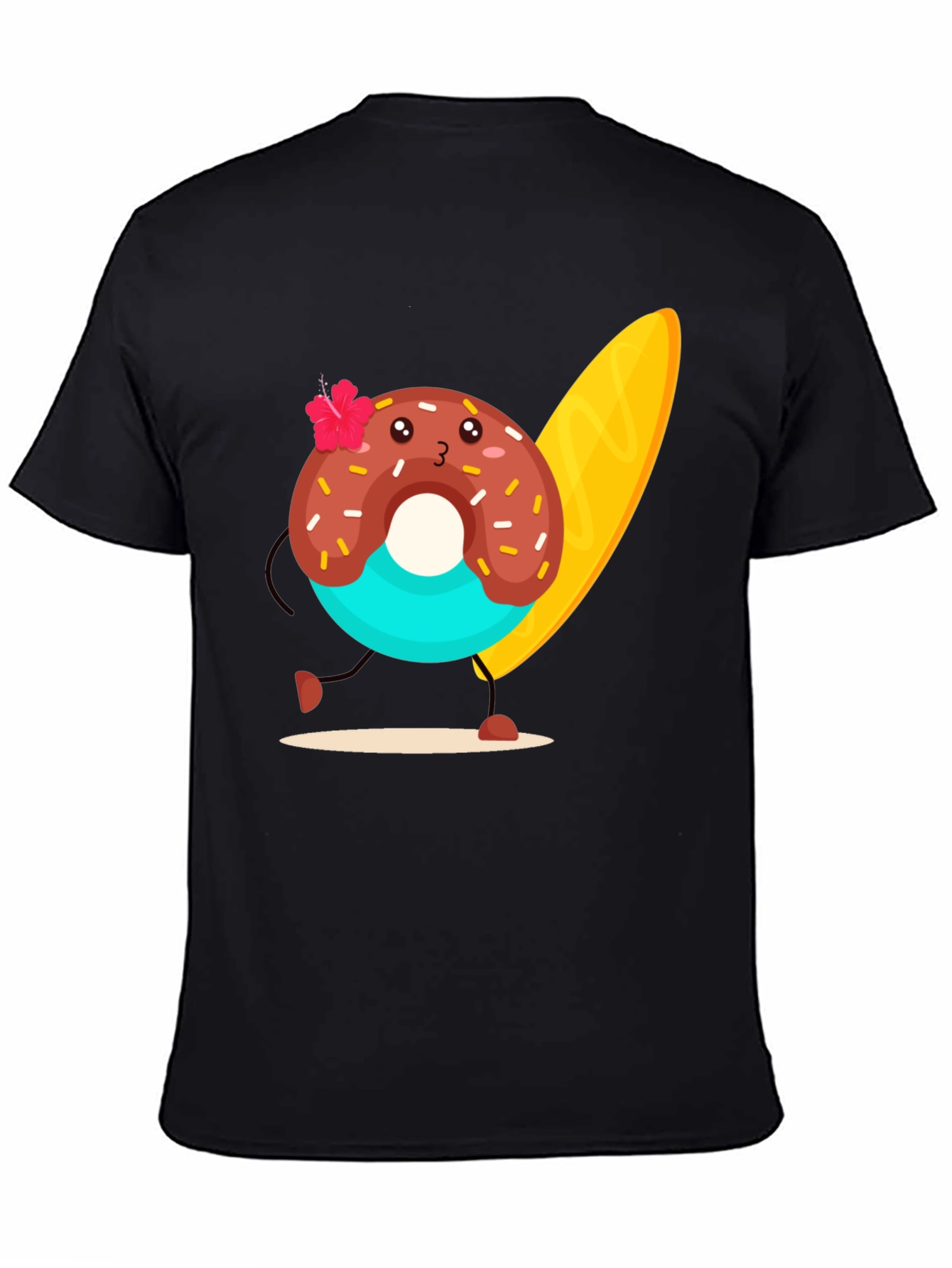 Donut Surfer Graphic Tee - Black Cotton T-Shirt