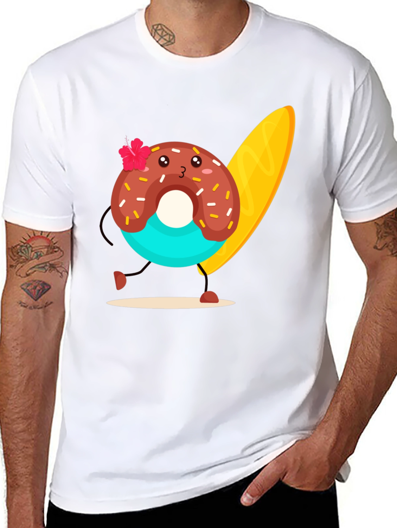 Donut Surfer Graphic Tee - Black Cotton T-Shirt