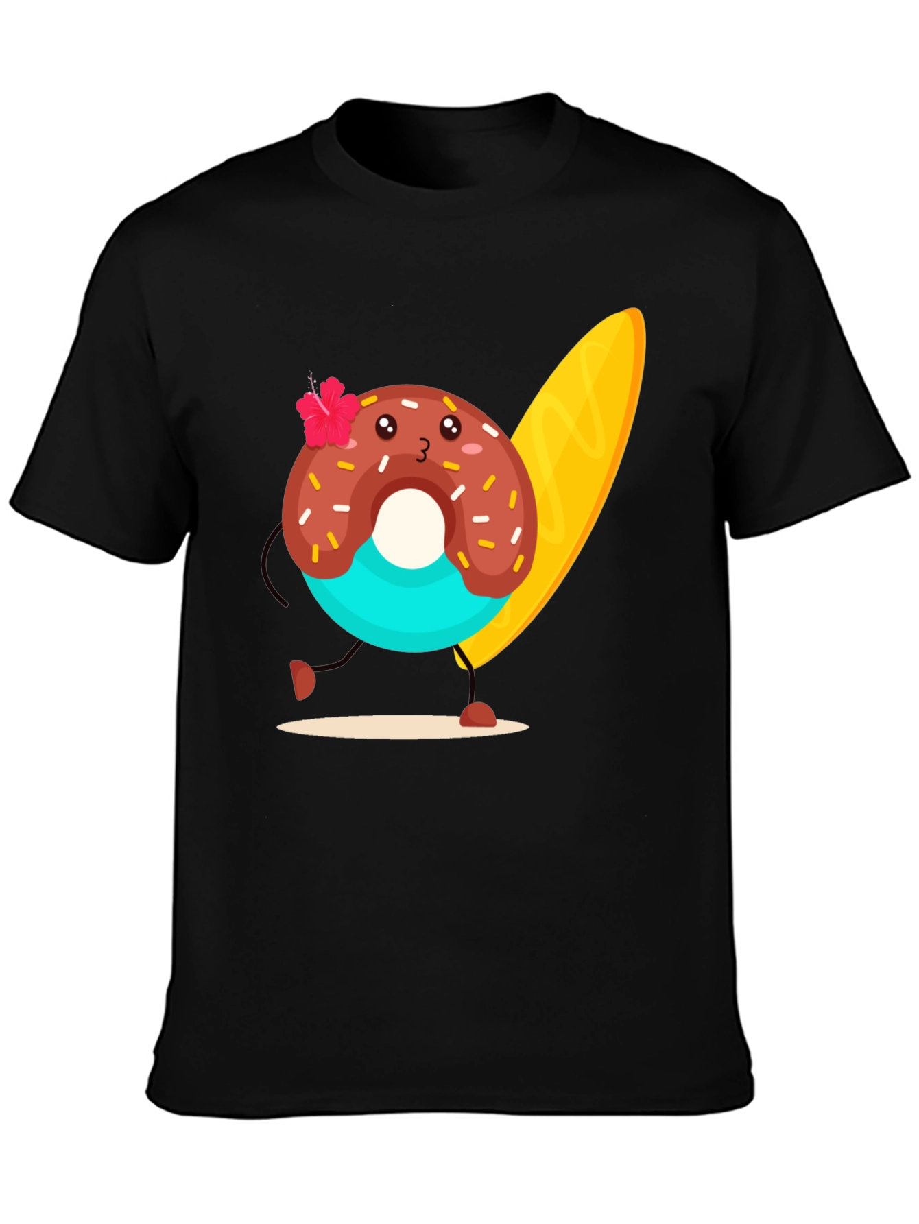 Donut Surfer Graphic Tee - Black Cotton T-Shirt