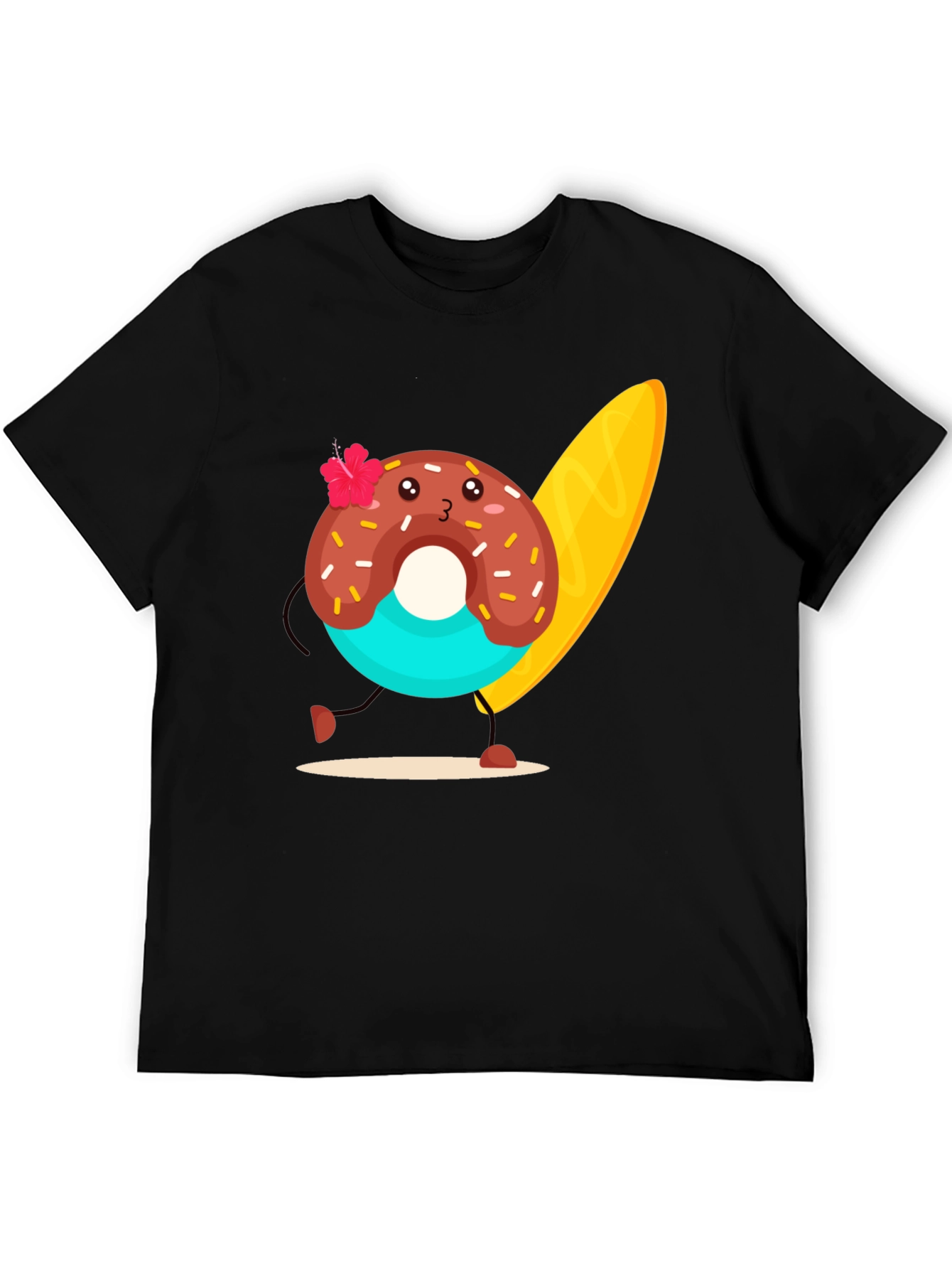 Donut Surfer Graphic Tee - Black Cotton T-Shirt