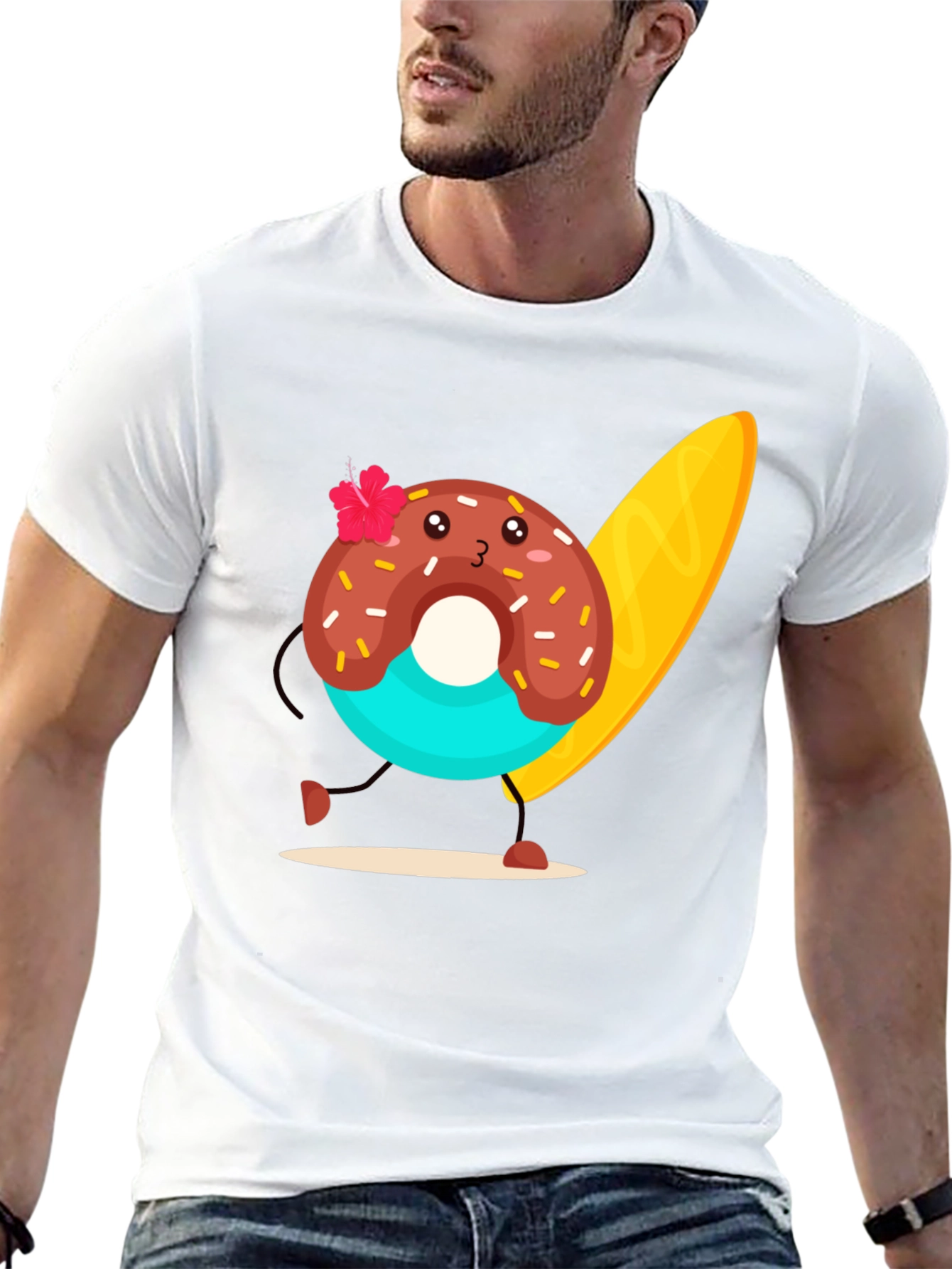 Donut Surfer Graphic Tee - Black Cotton T-Shirt