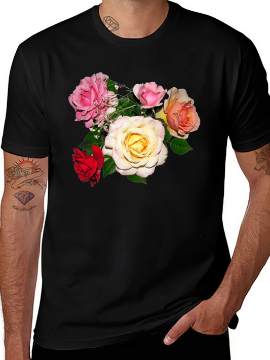 Floral Print Mens Black T-Shirt