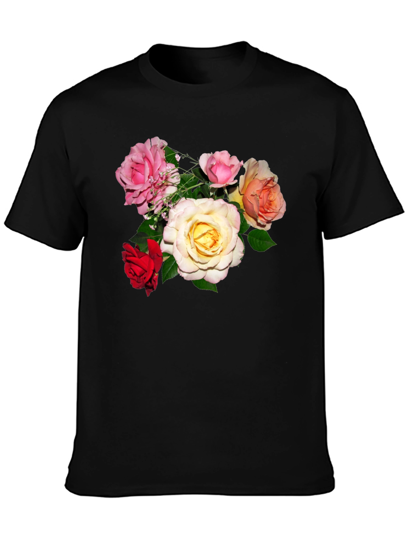 Floral Print Mens Black T-Shirt