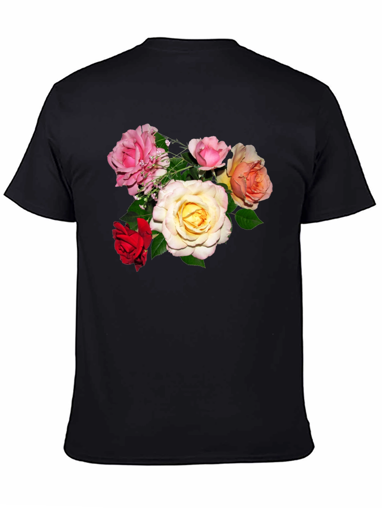 Floral Print Mens Black T-Shirt