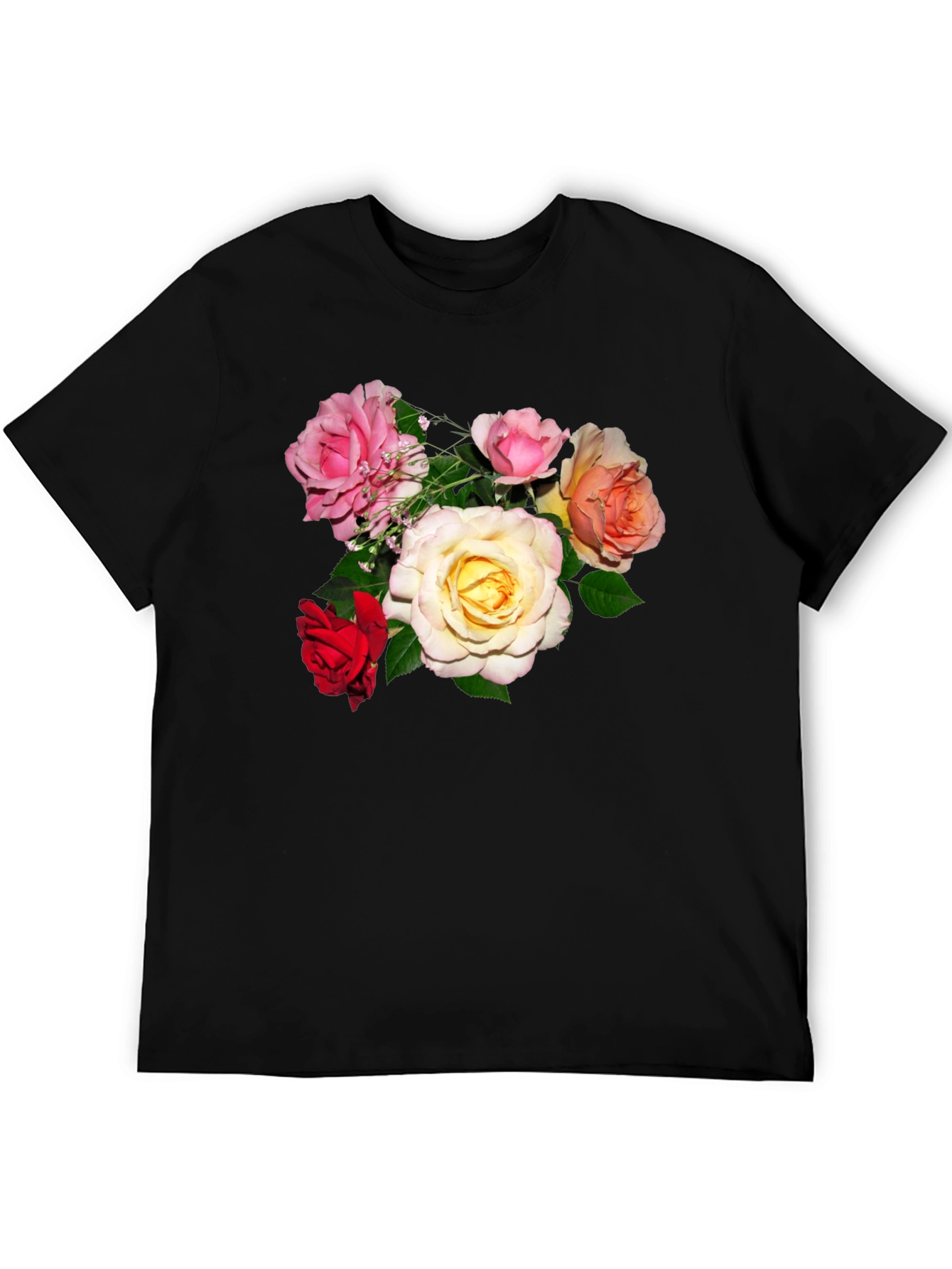 Floral Print Mens Black T-Shirt