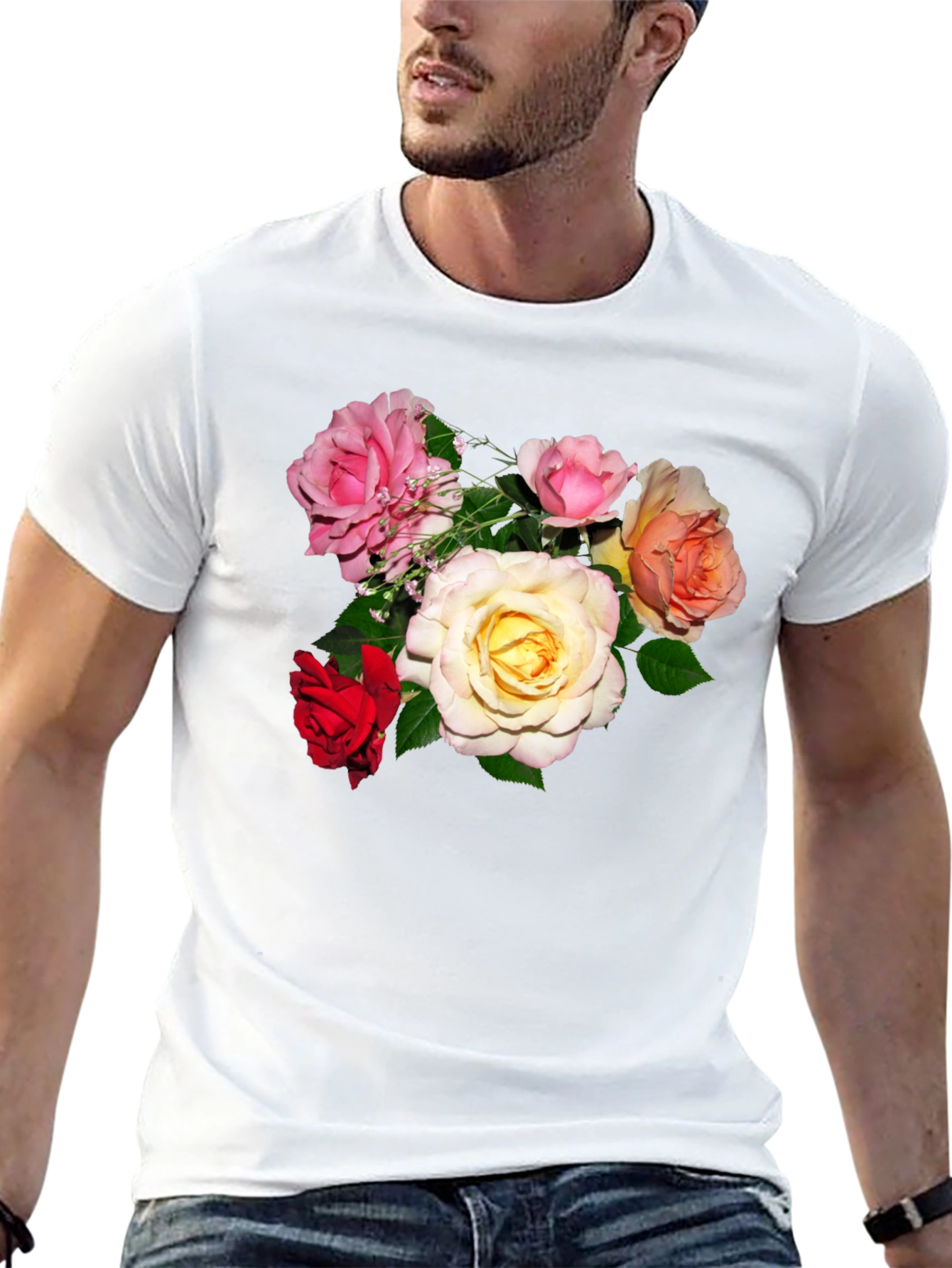 Floral Print Mens Black T-Shirt