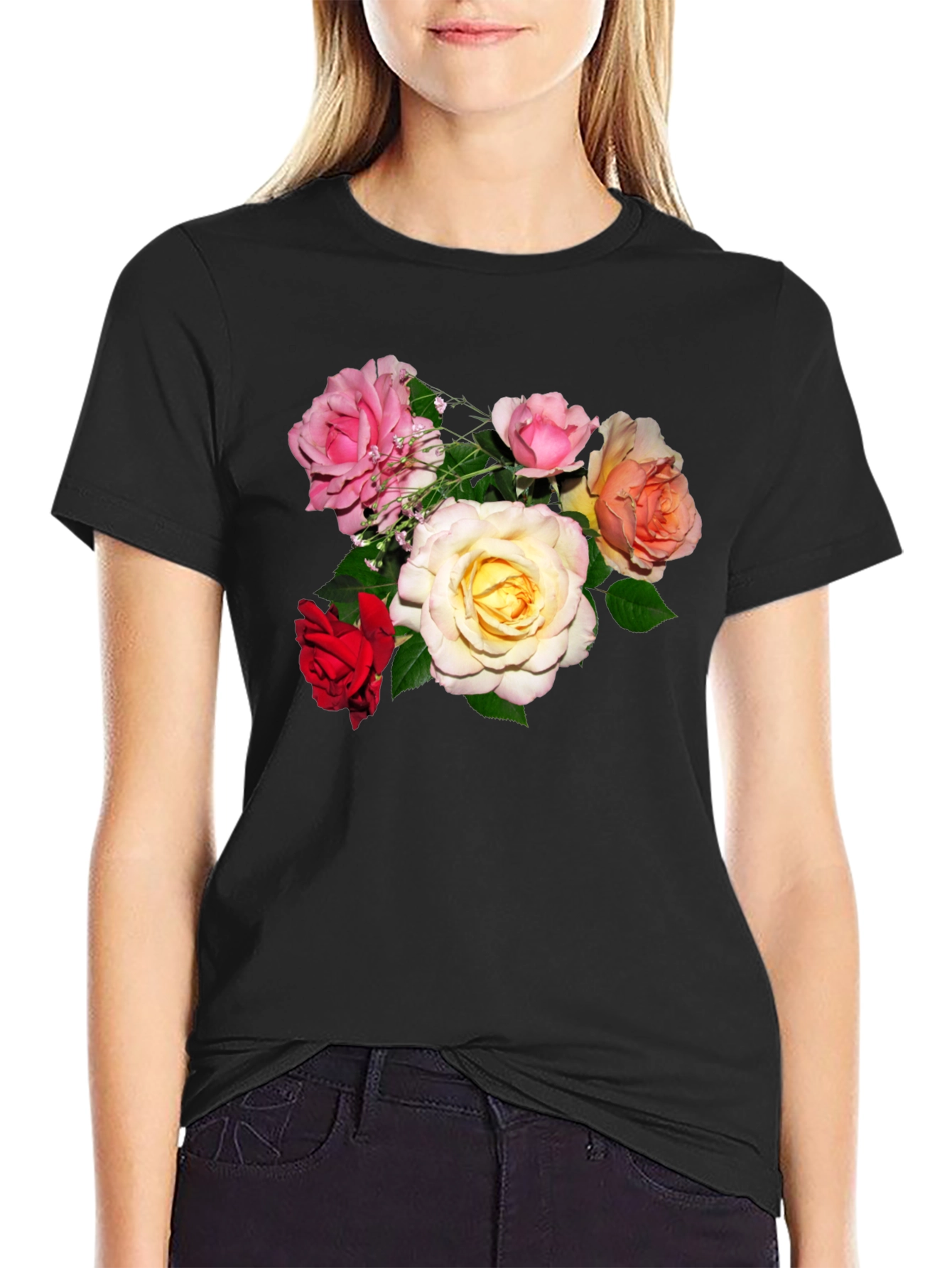 Floral Print Mens Black T-Shirt