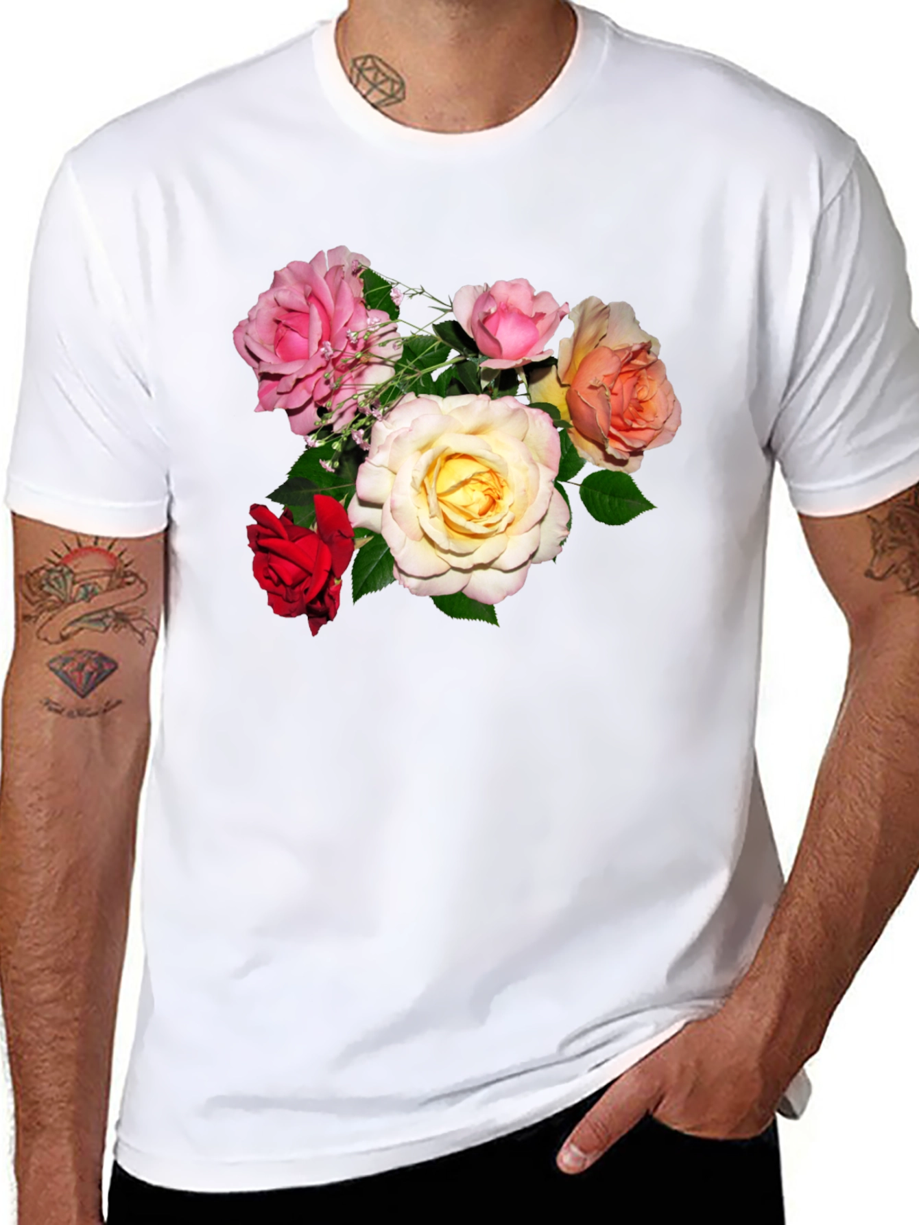 Floral Print Mens Black T-Shirt