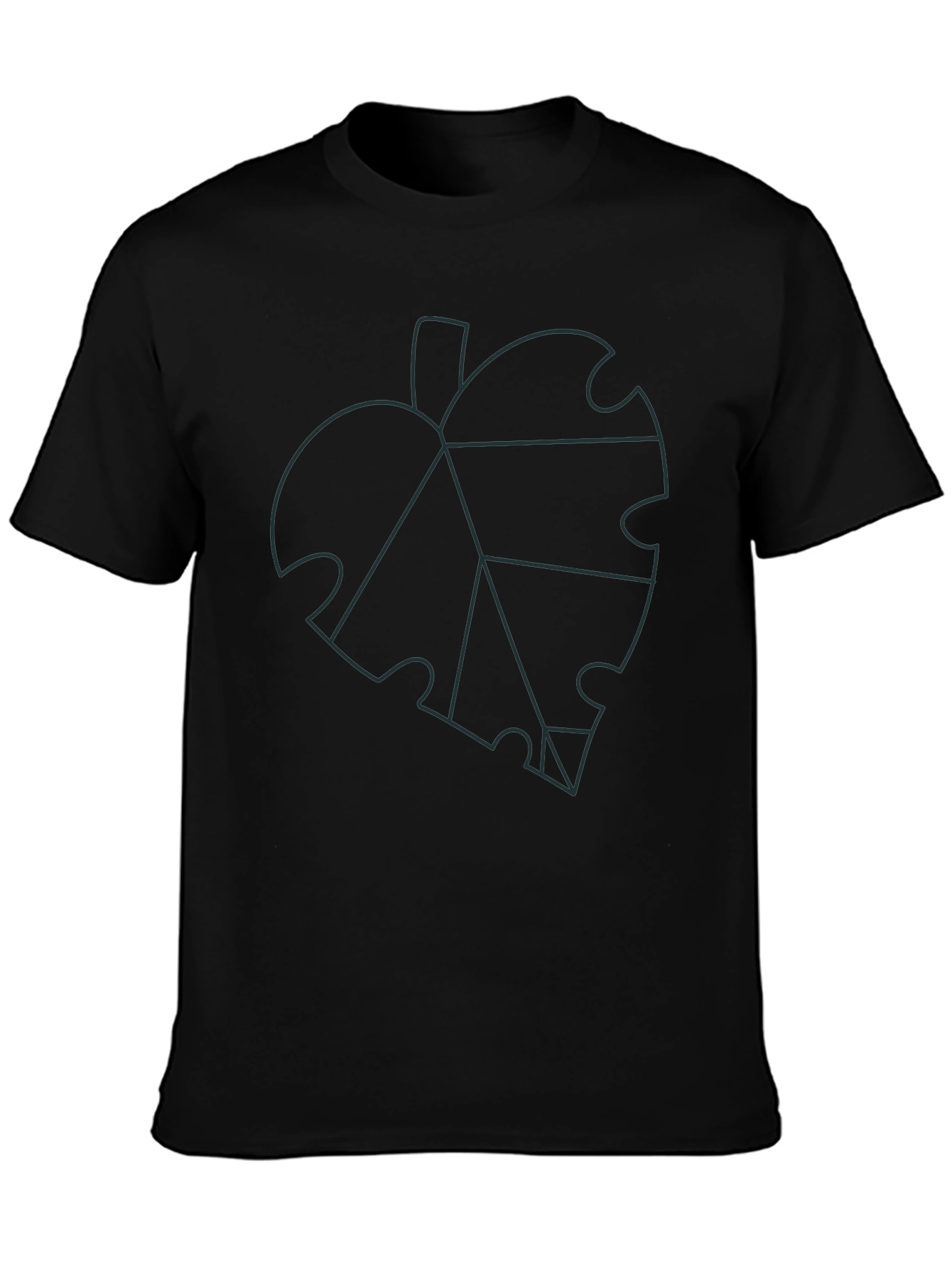 Geometric Leaf Graphic Tee - Black