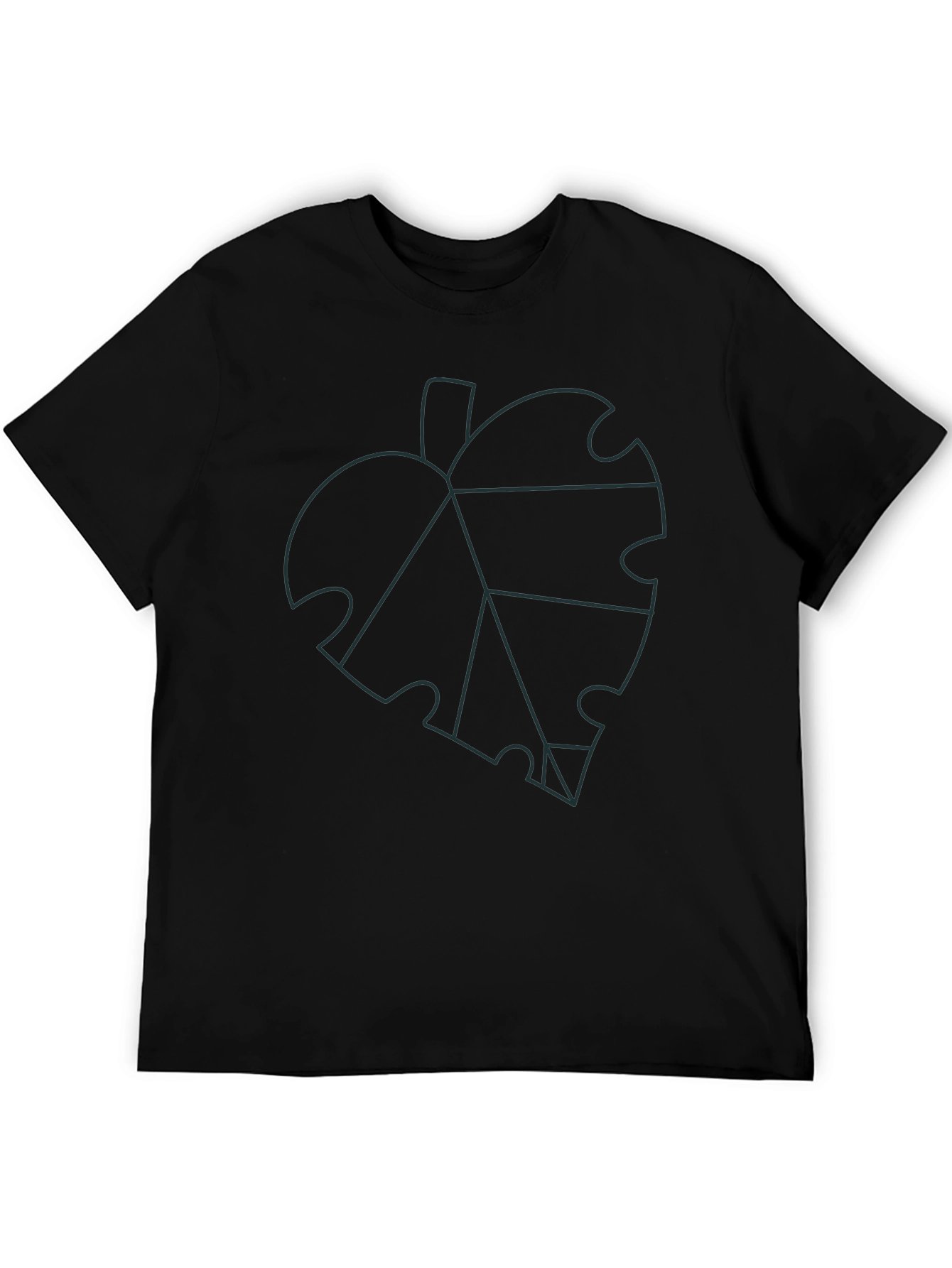 Geometric Leaf Graphic Tee - Black