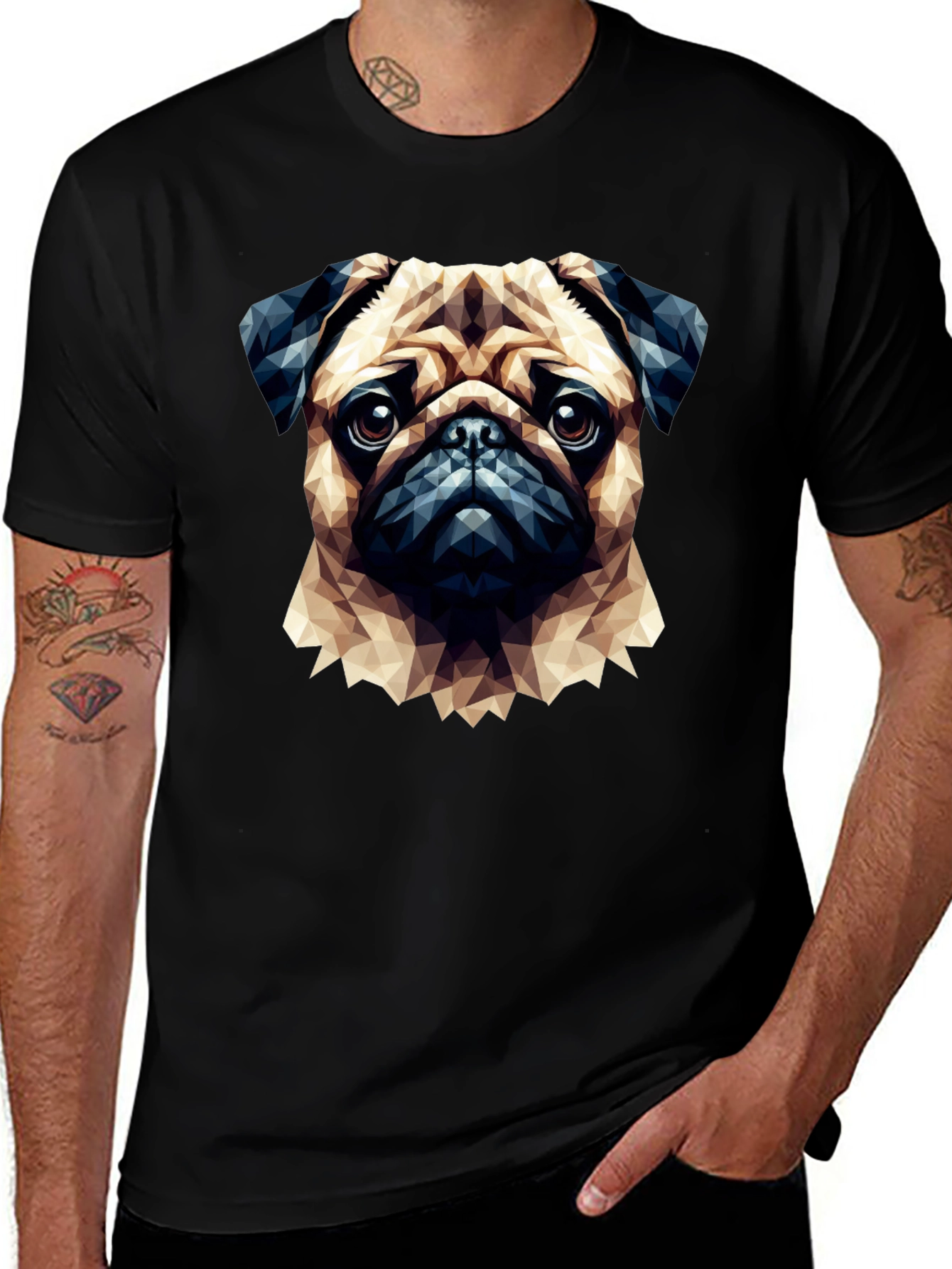 Geometric Pug Graphic T-Shirt - Casual Cotton Tee