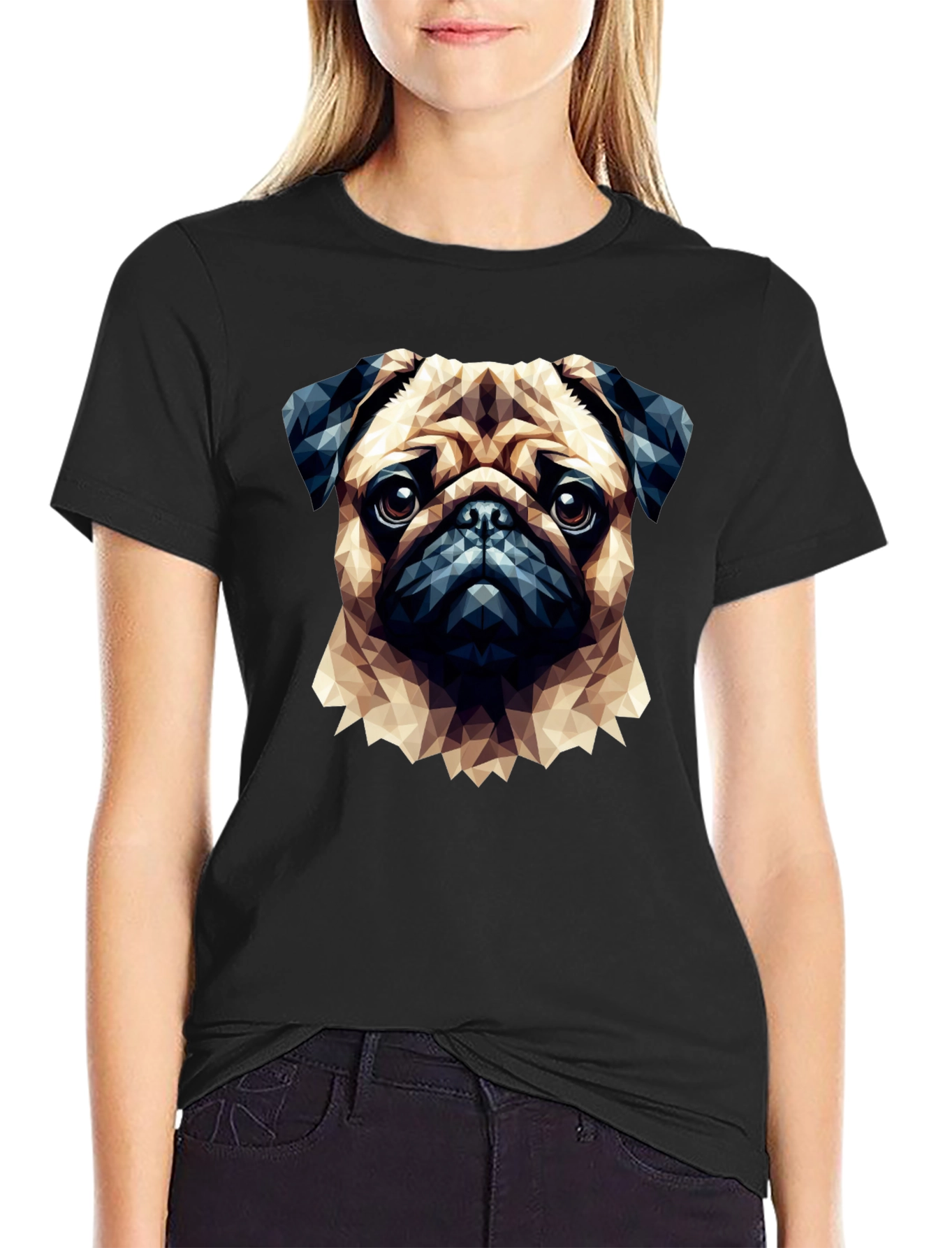Geometric Pug Graphic T-Shirt - Casual Cotton Tee