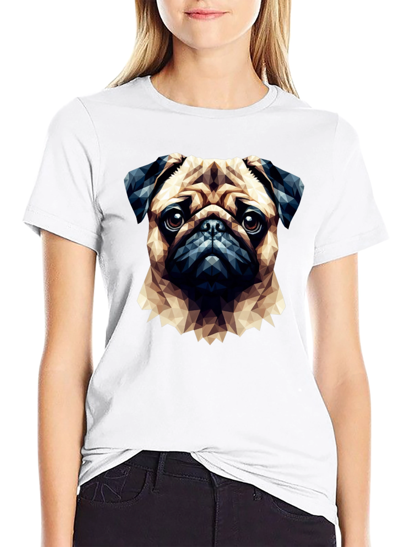 Geometric Pug Graphic T-Shirt - Casual Cotton Tee