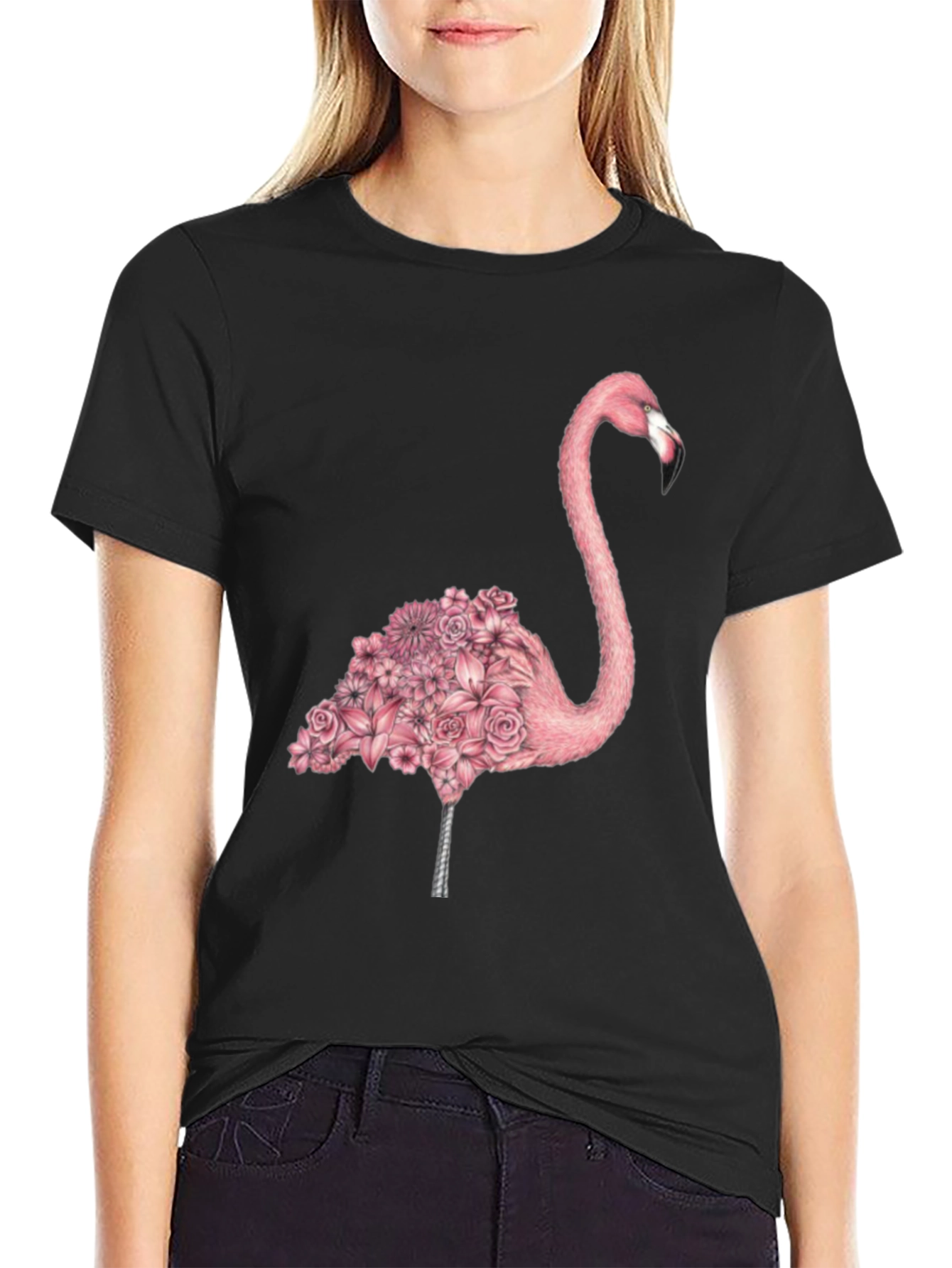 Floral Flamingo Graphic Tee - Mens Black T-Shirt