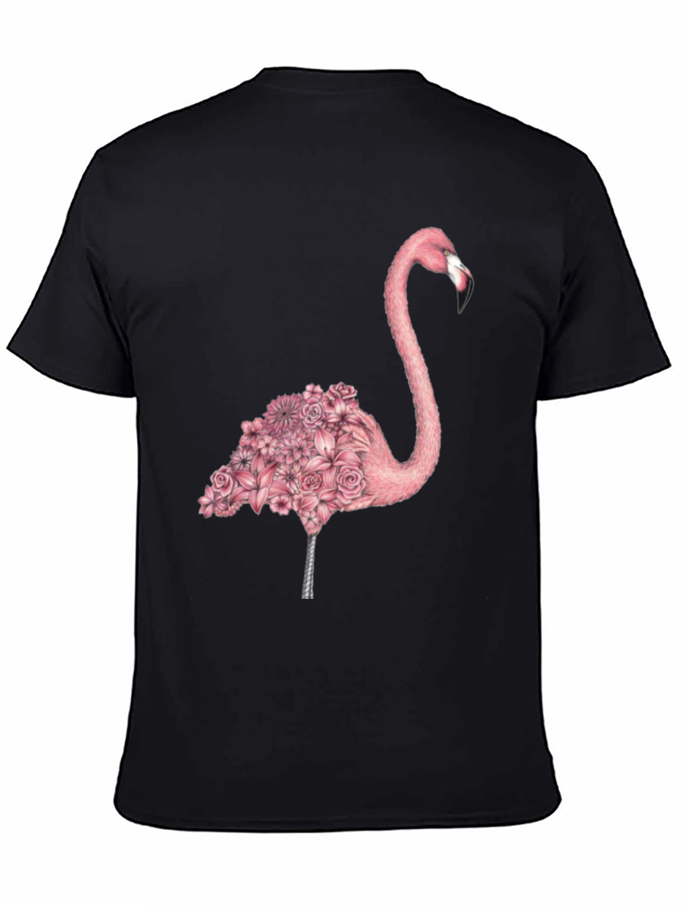 Floral Flamingo Graphic Tee - Mens Black T-Shirt