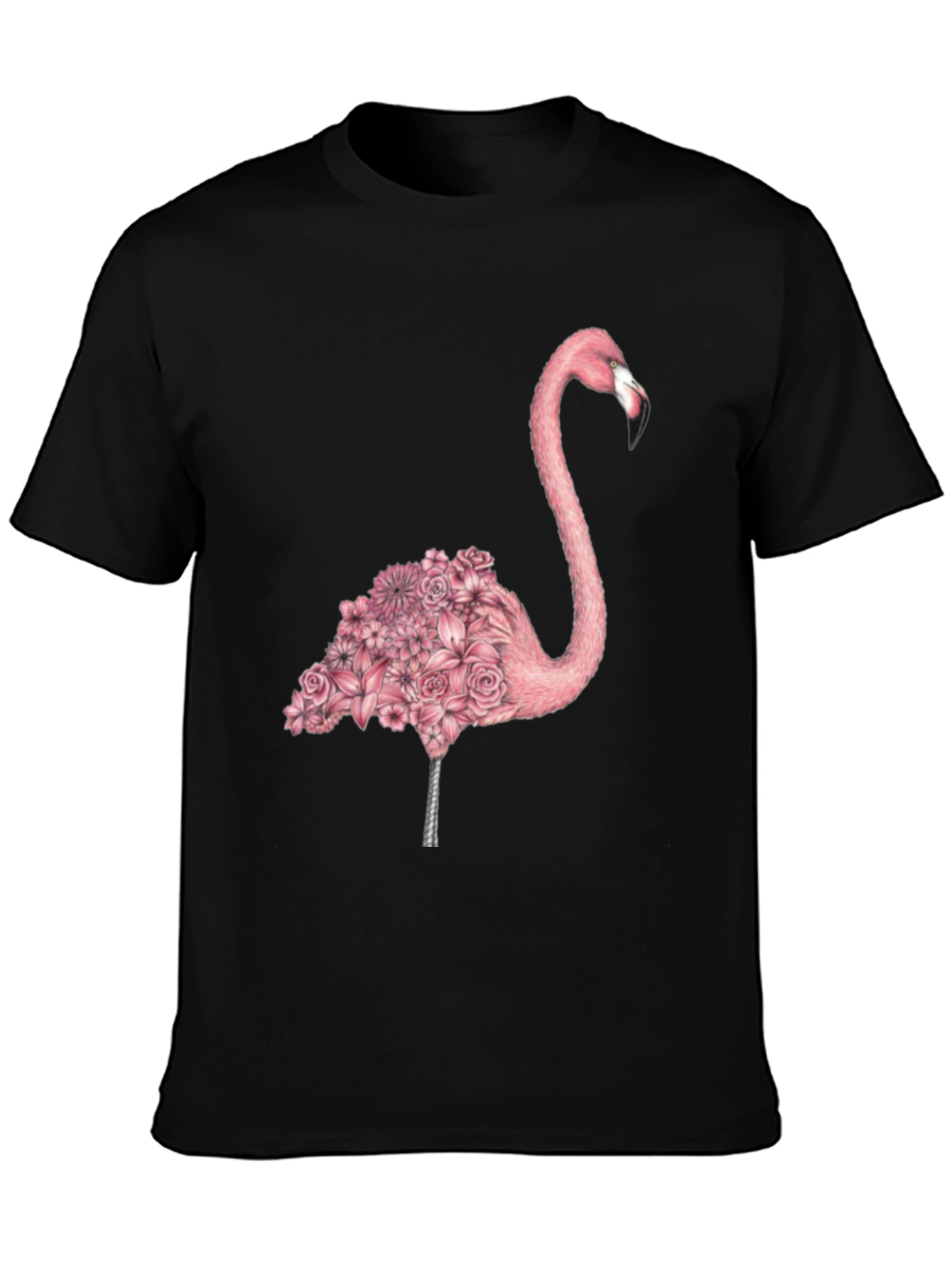 Floral Flamingo Graphic Tee - Mens Black T-Shirt