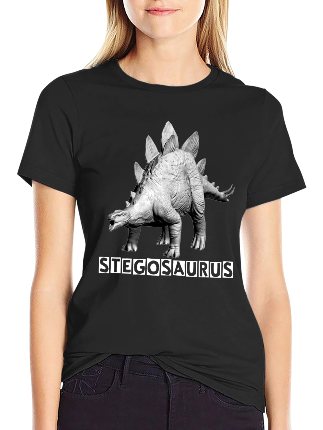Stegosaurus Graphic Tee - Black Dinosaur Shirt