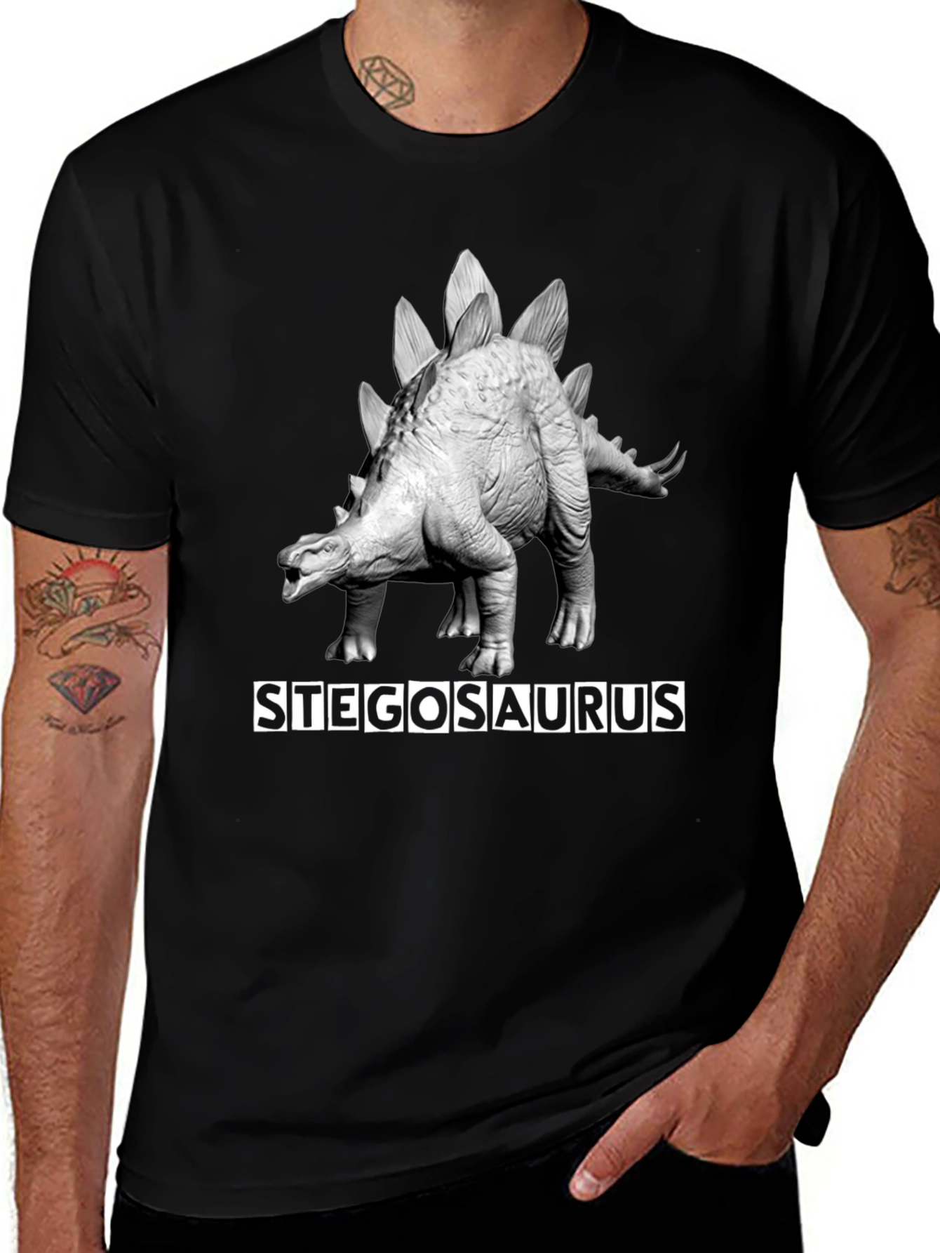 Stegosaurus Graphic Tee - Black Dinosaur Shirt