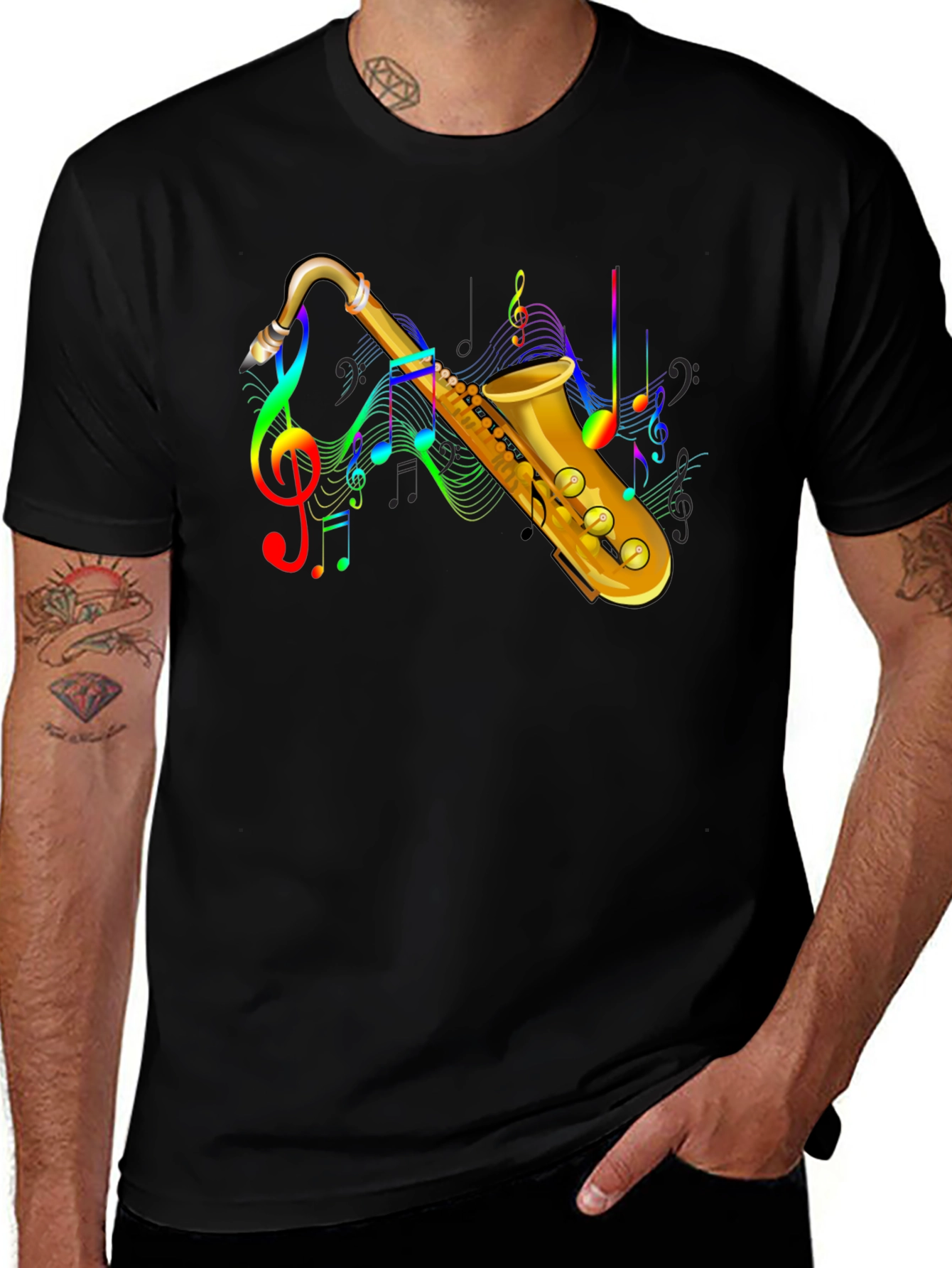 Saxophone Music Notes Graphic T-Shirt