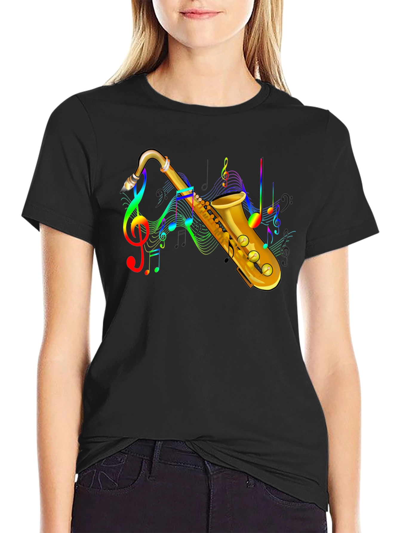 Saxophone Music Notes Graphic T-Shirt