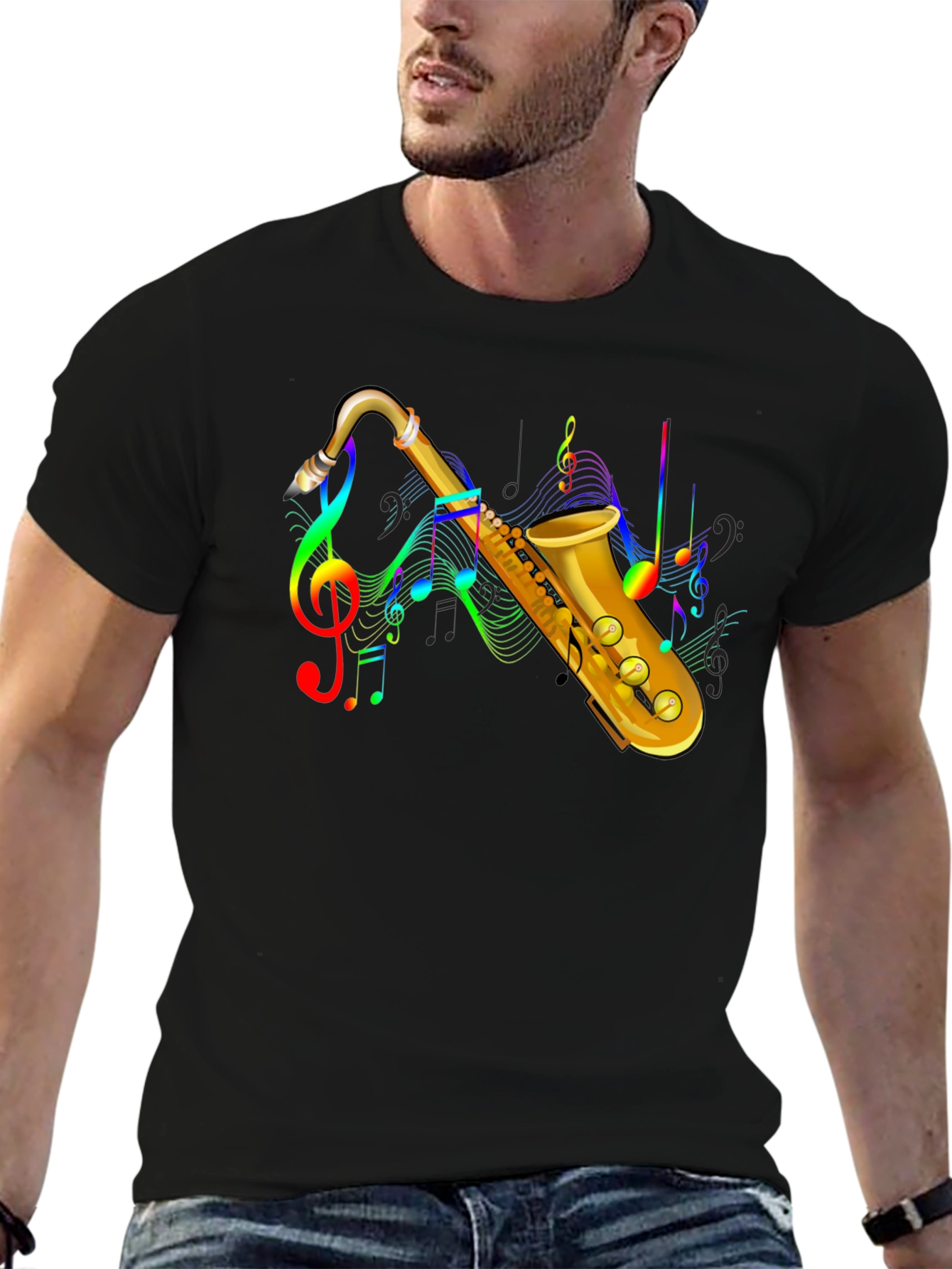 Saxophone Music Notes Graphic T-Shirt