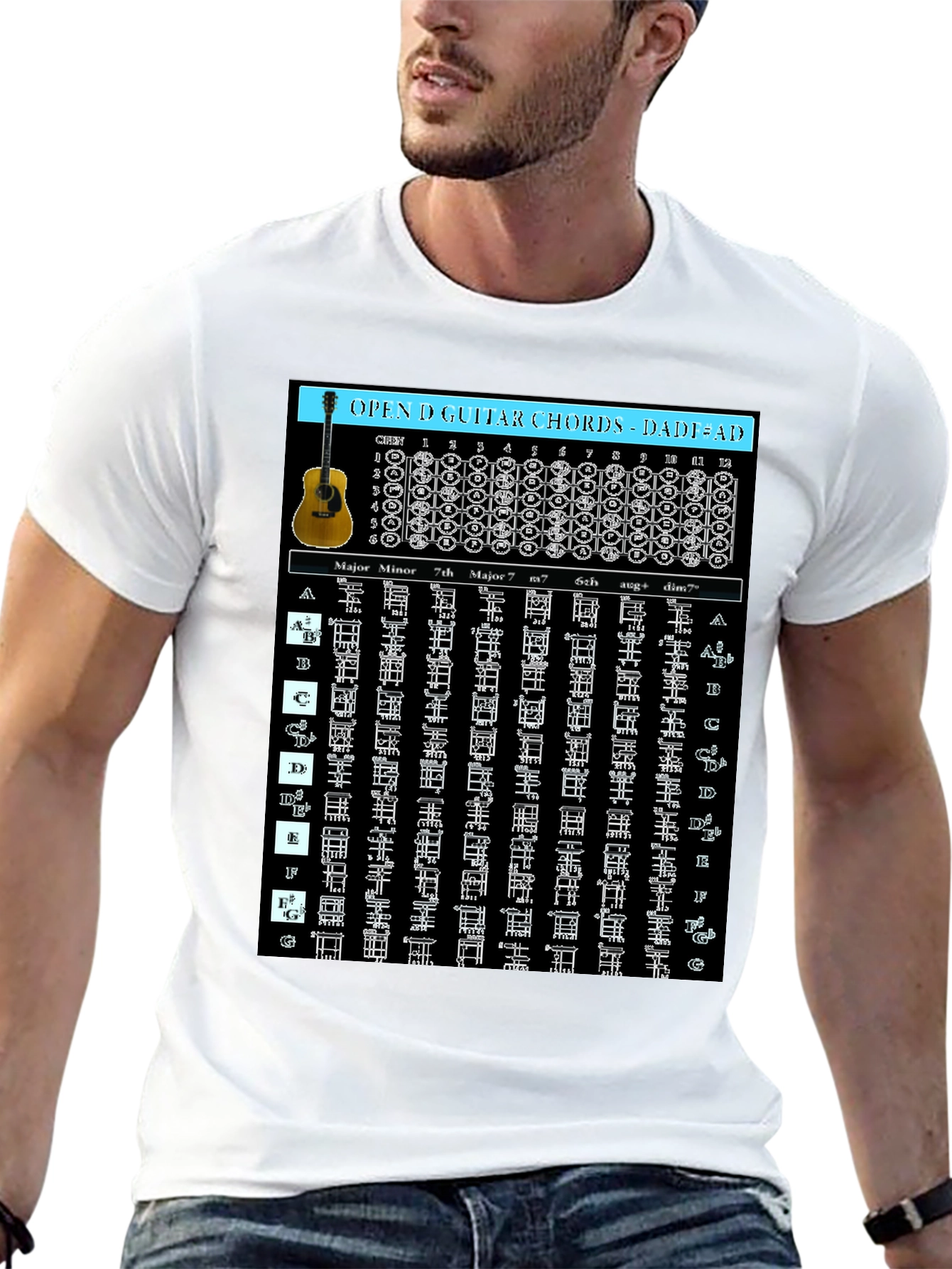 Guitar Chords T-Shirt - Open D Tuning DADF#AD