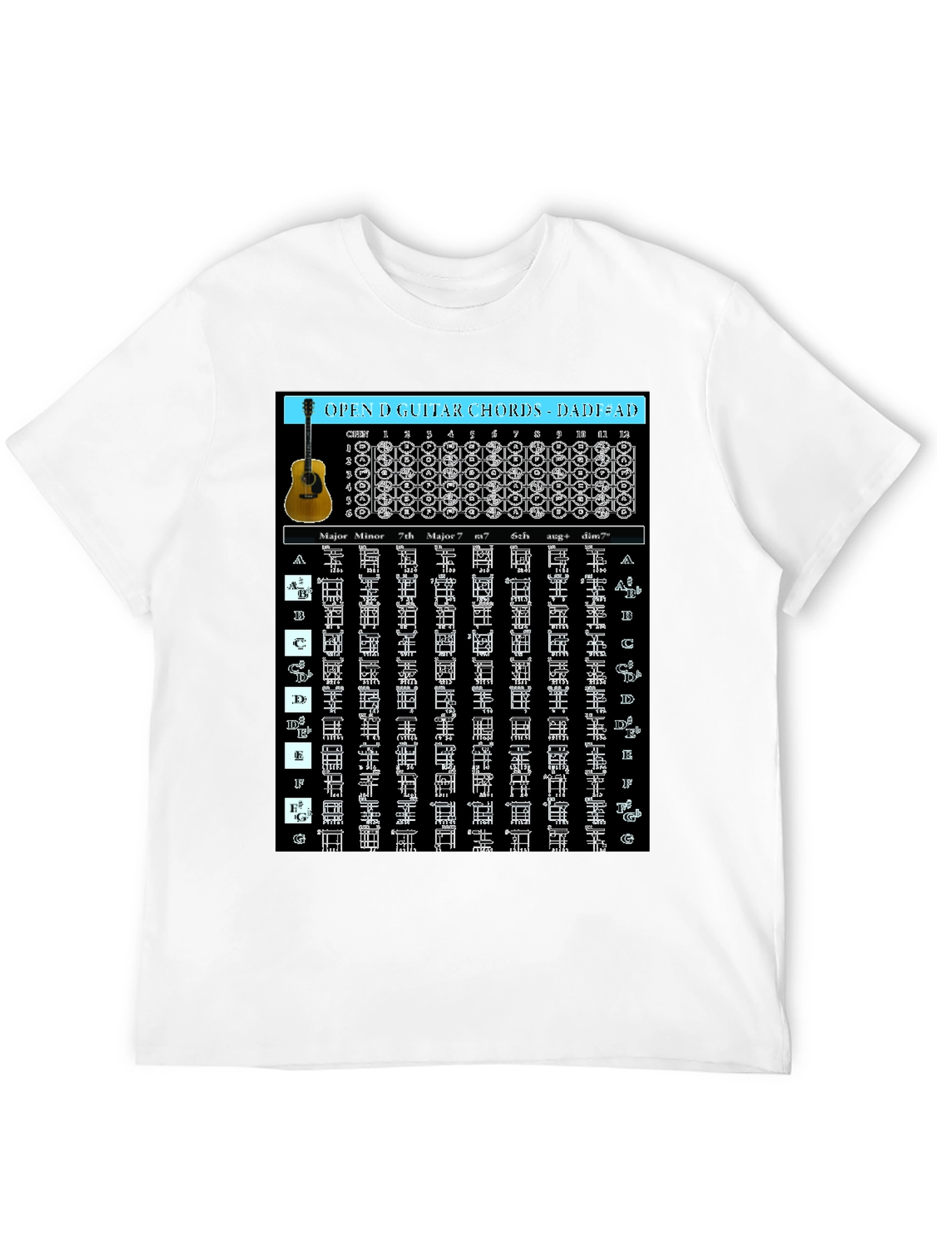 Guitar Chords T-Shirt - Open D Tuning DADF#AD