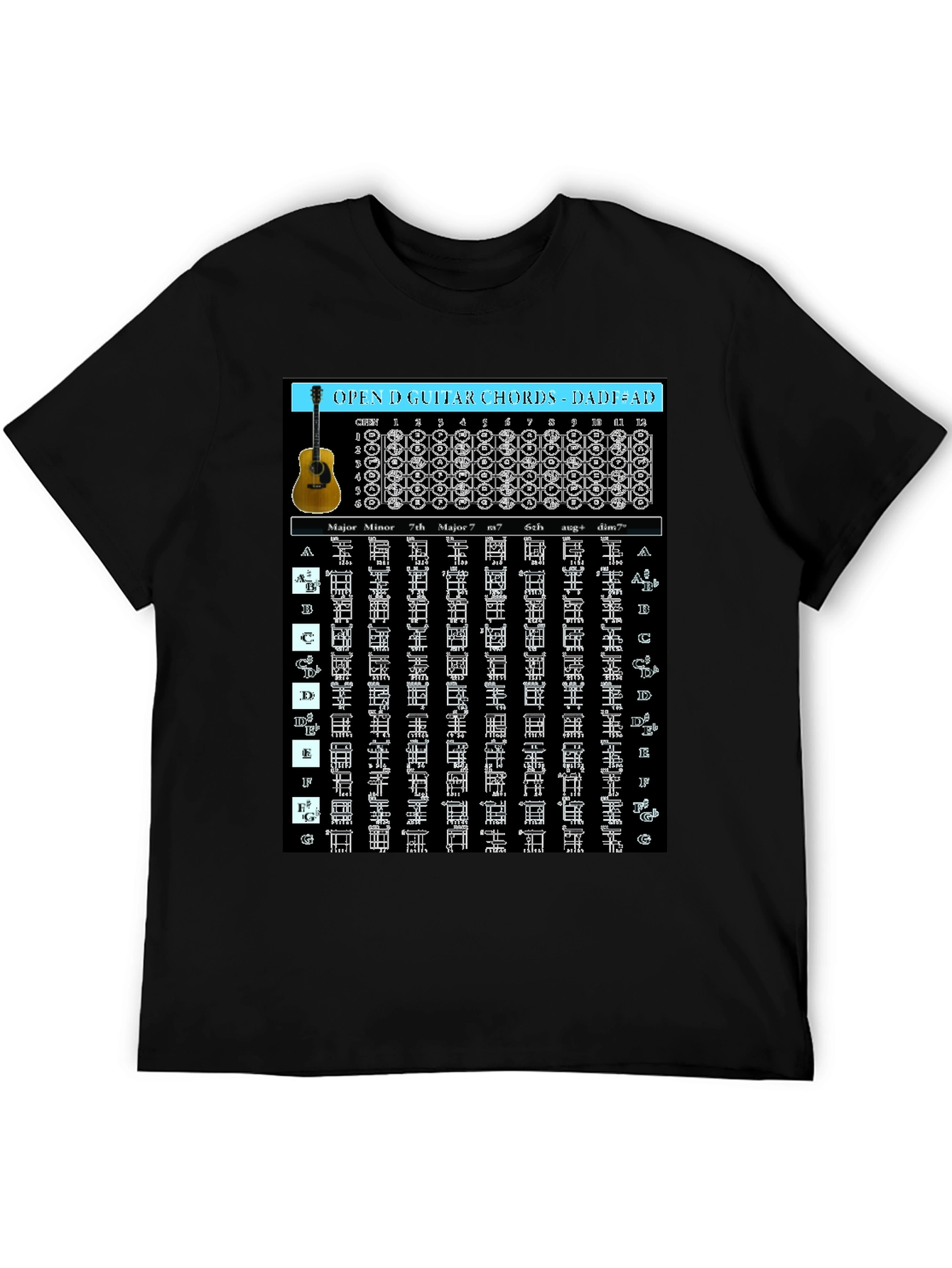 Guitar Chords T-Shirt - Open D Tuning DADF#AD