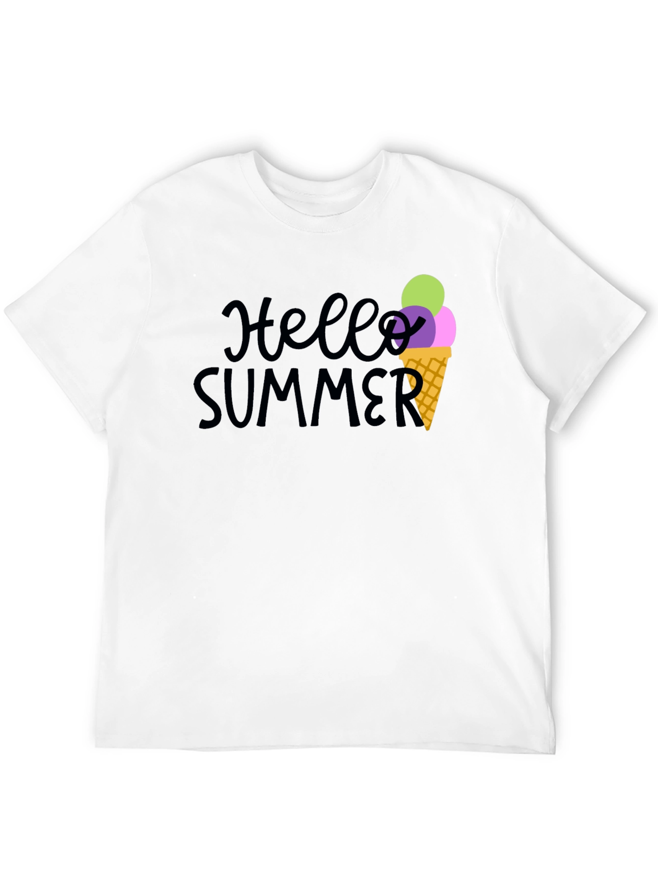 Hello Summer Black Graphic Tee with Ice Cream Cone