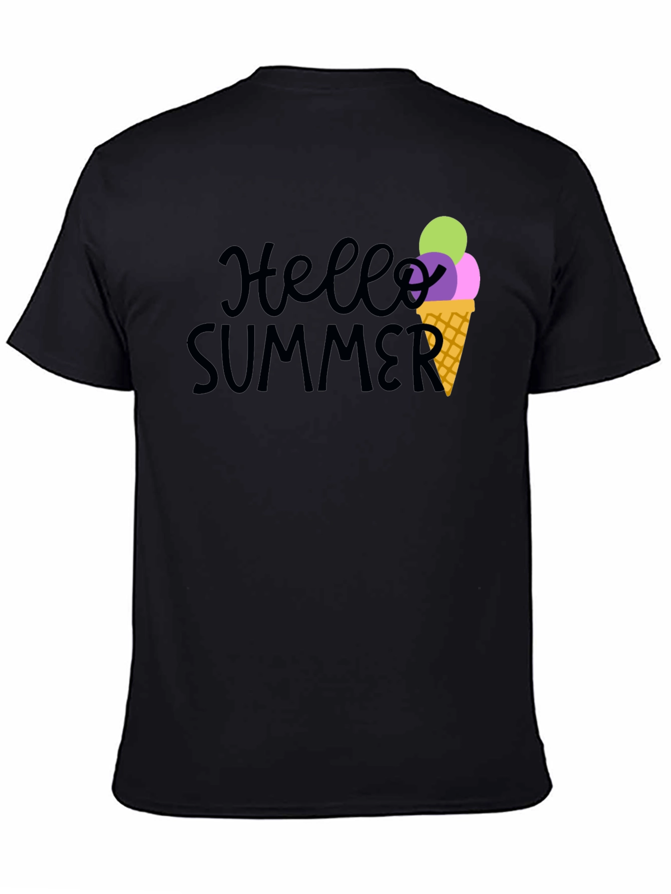 Hello Summer Black Graphic Tee with Ice Cream Cone