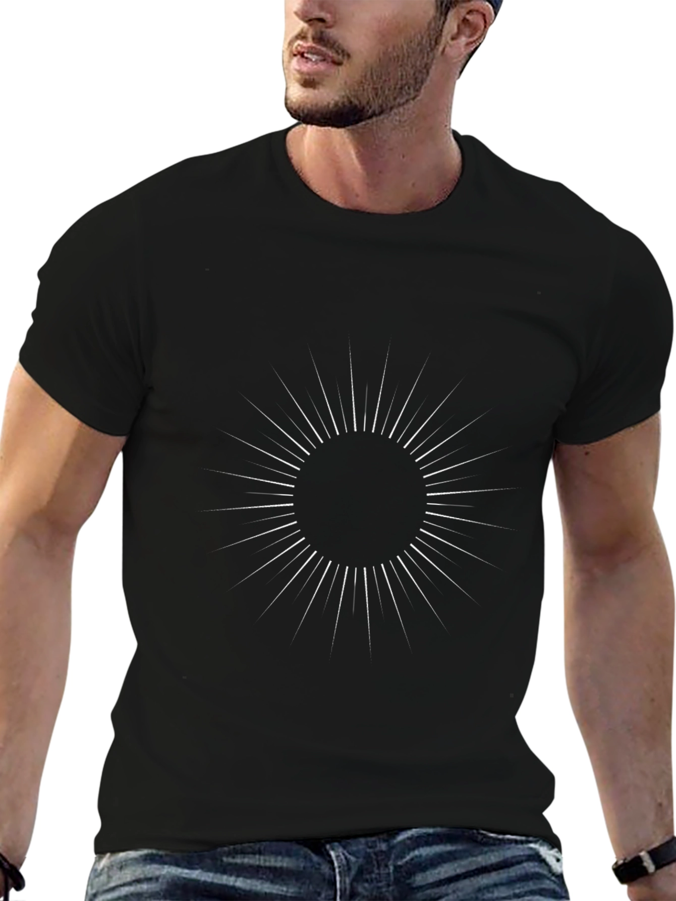 Black T-Shirt with Sun Rays Design