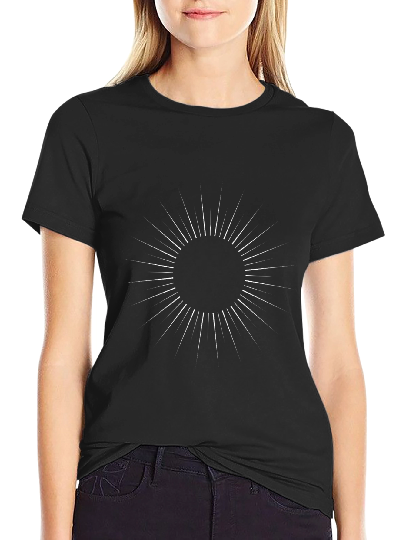 Black T-Shirt with Sun Rays Design