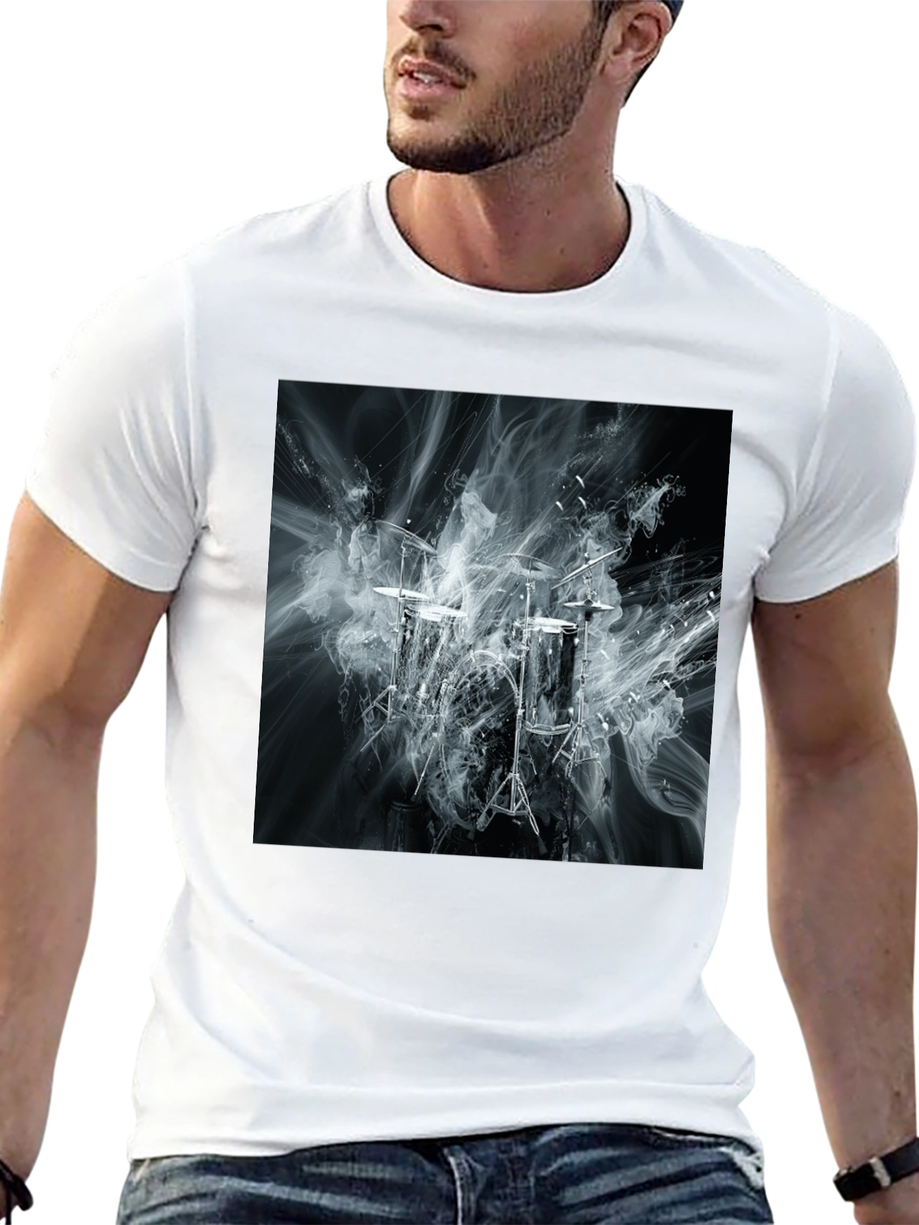 Abstract Smoke Drums Black T-Shirt