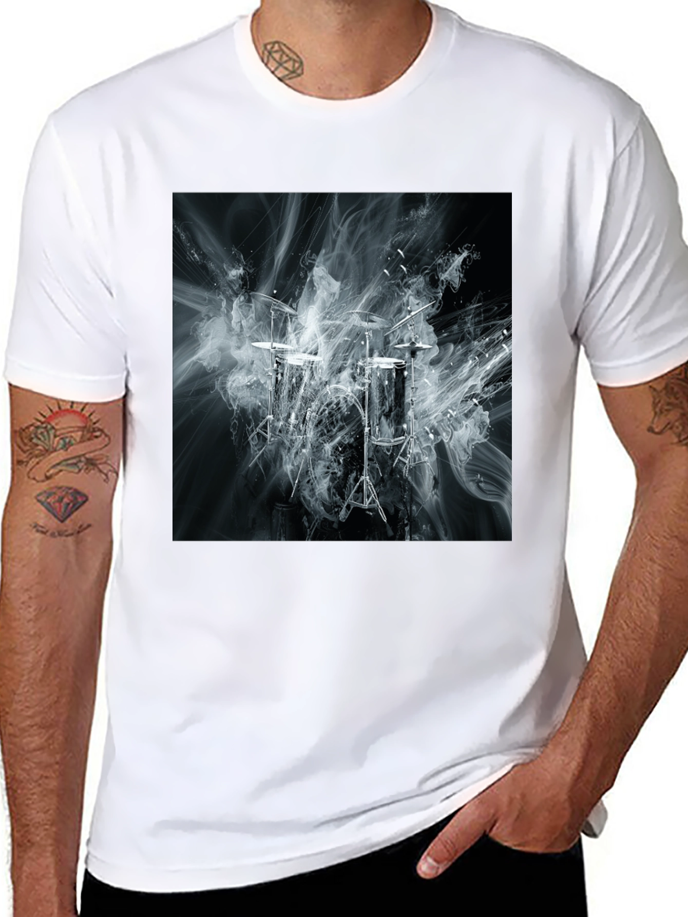 Abstract Smoke Drums Black T-Shirt