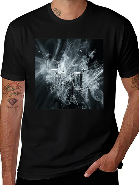 Abstract Smoke Drums Black T-Shirt