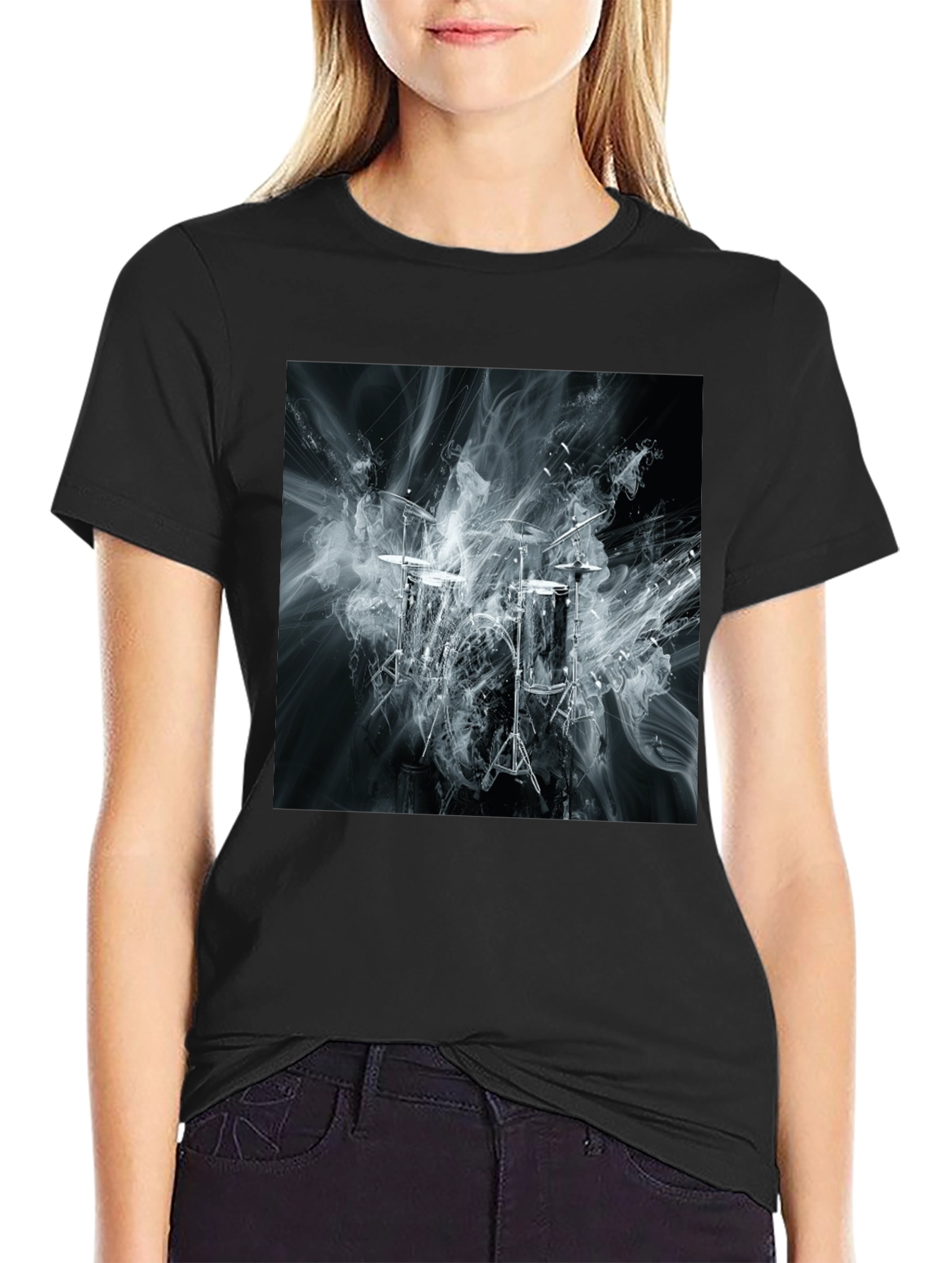 Abstract Smoke Drums Black T-Shirt